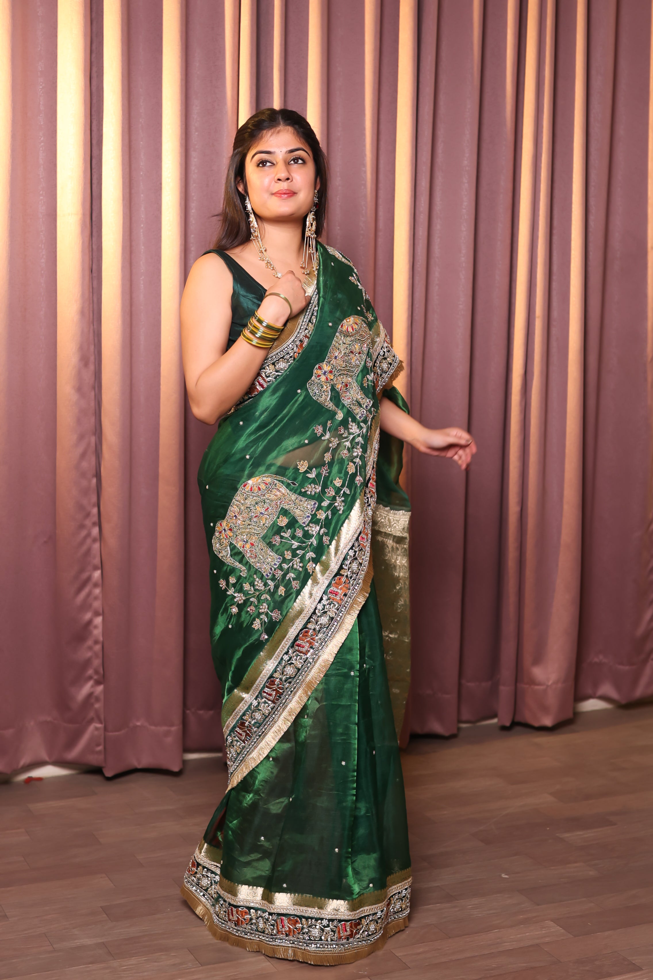 MEHER - Pure Tissue Silk Saree With Hand Embroidery