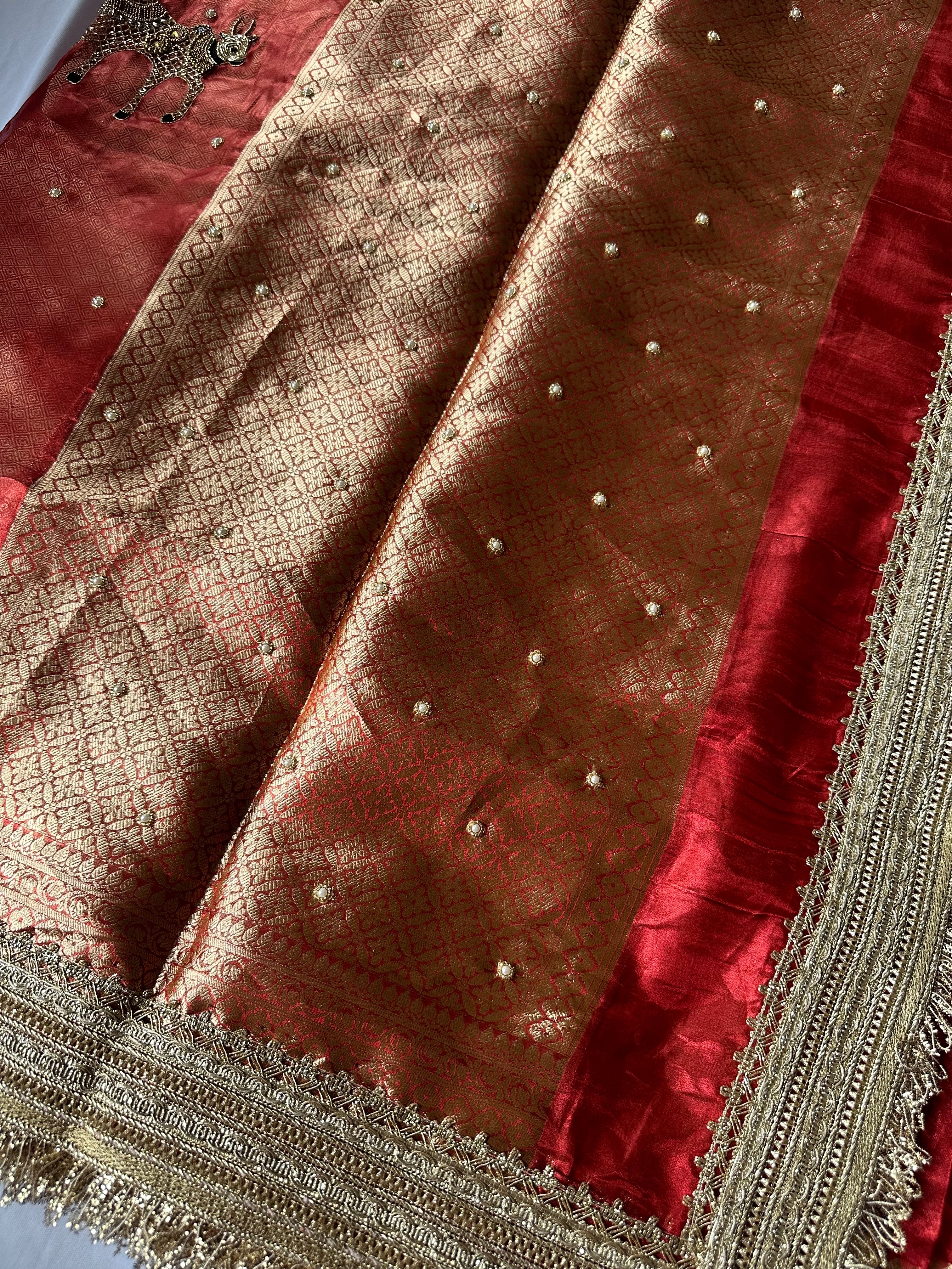 Gokul Ki Mohini - Red Pure Tissue Silk Saree With Hand Embroidery