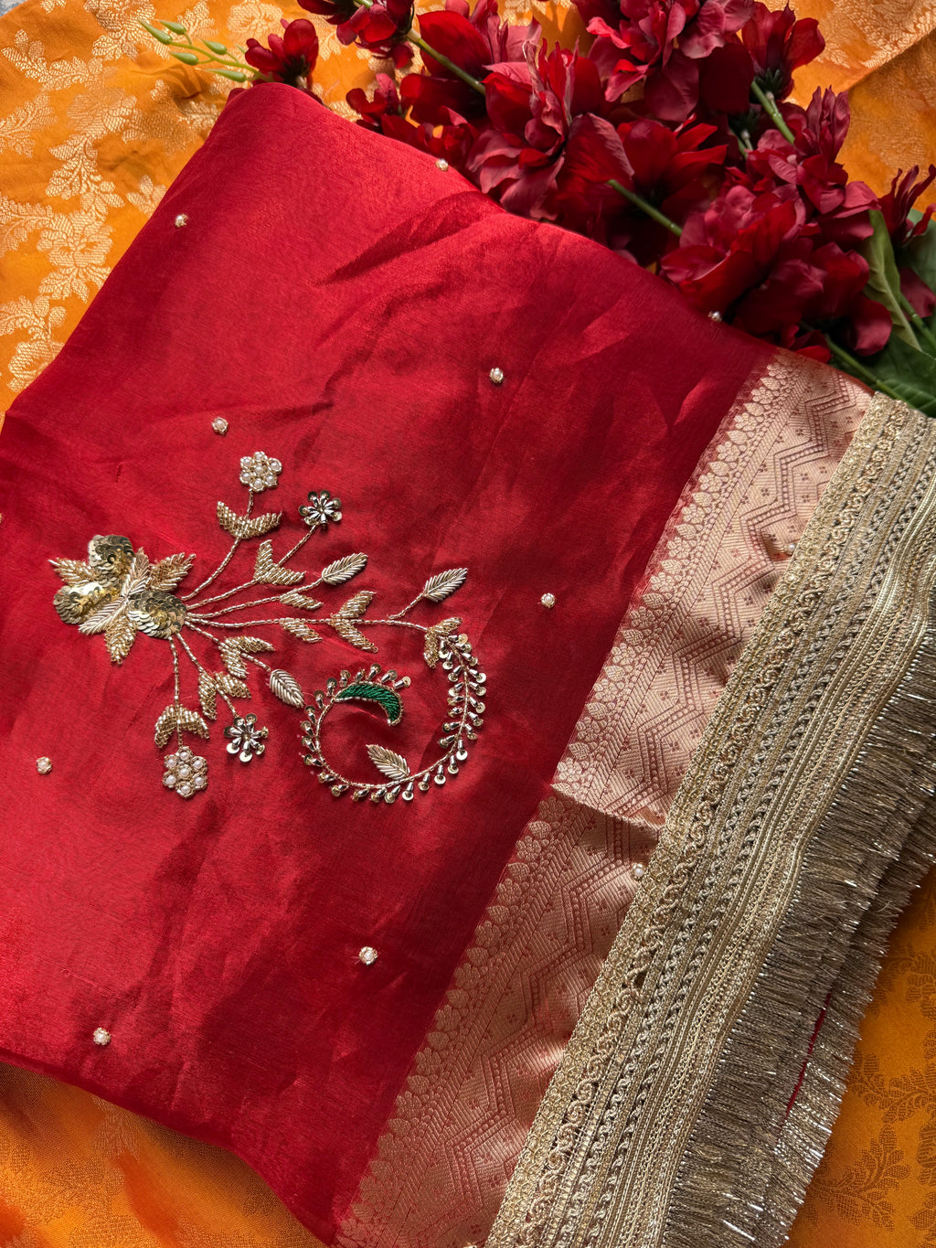 Pure Tissue Silk Saree With Hand Embroidery