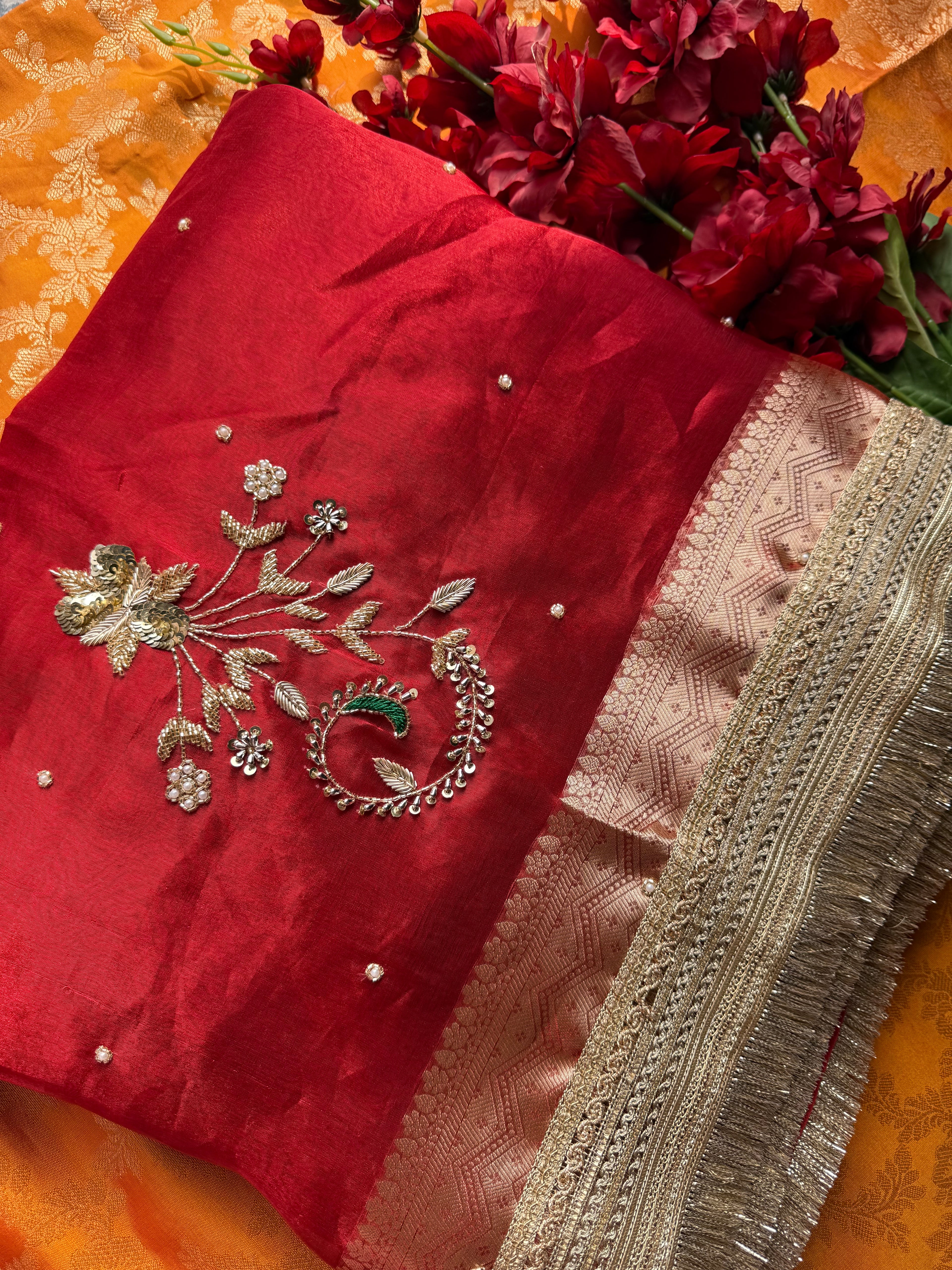 Pure Tissue Silk Saree With Hand Embroidery