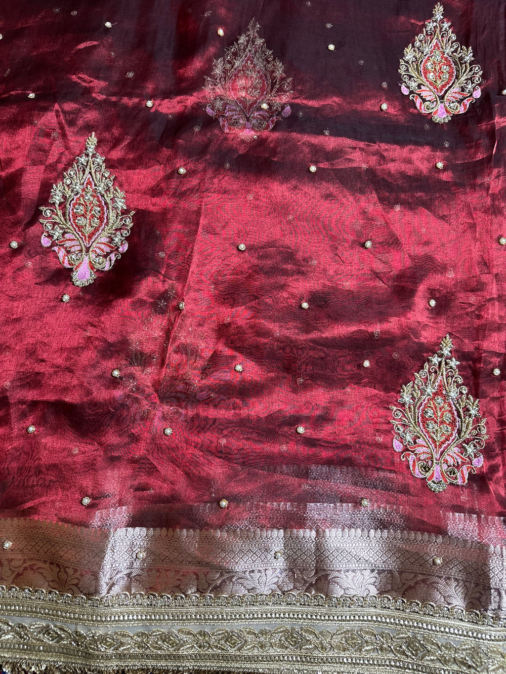 Pure Tissue Silk Saree With Hand Embroidery