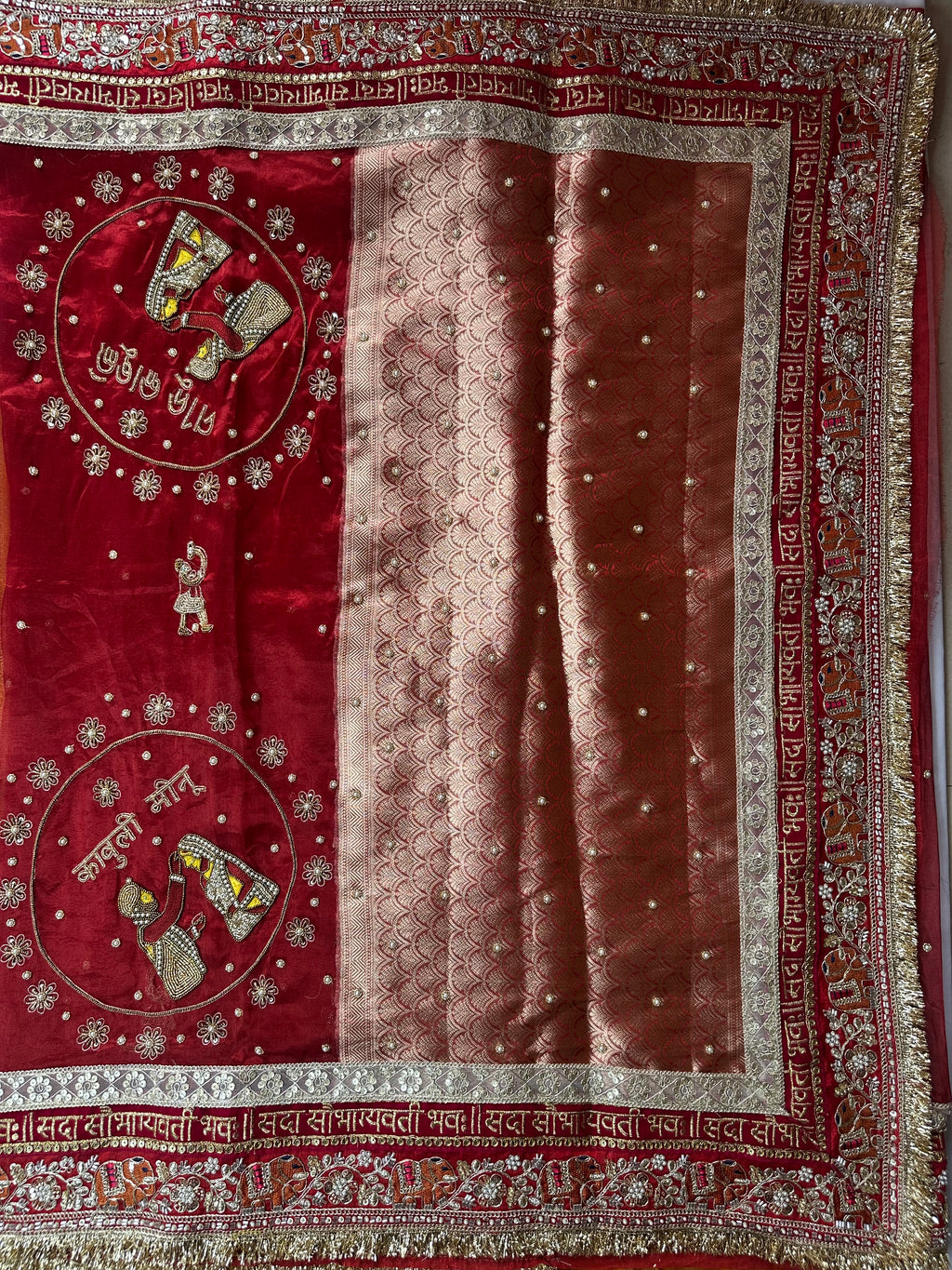 Dulhan Waali Saree - Red Pure Tissue Silk Saree With Hand Embroidery
