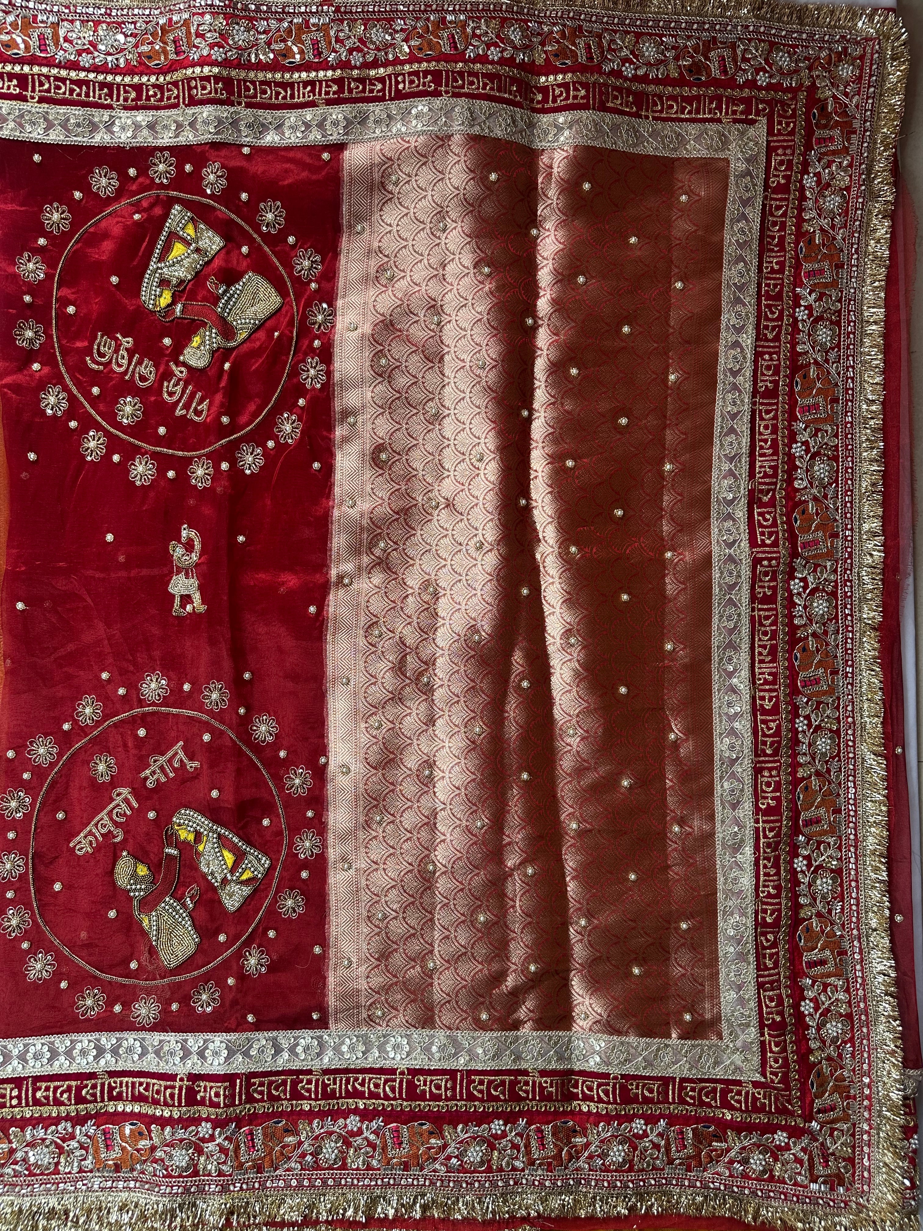 Dulhan Waali Saree - Red Pure Tissue Silk Saree With Hand Embroidery