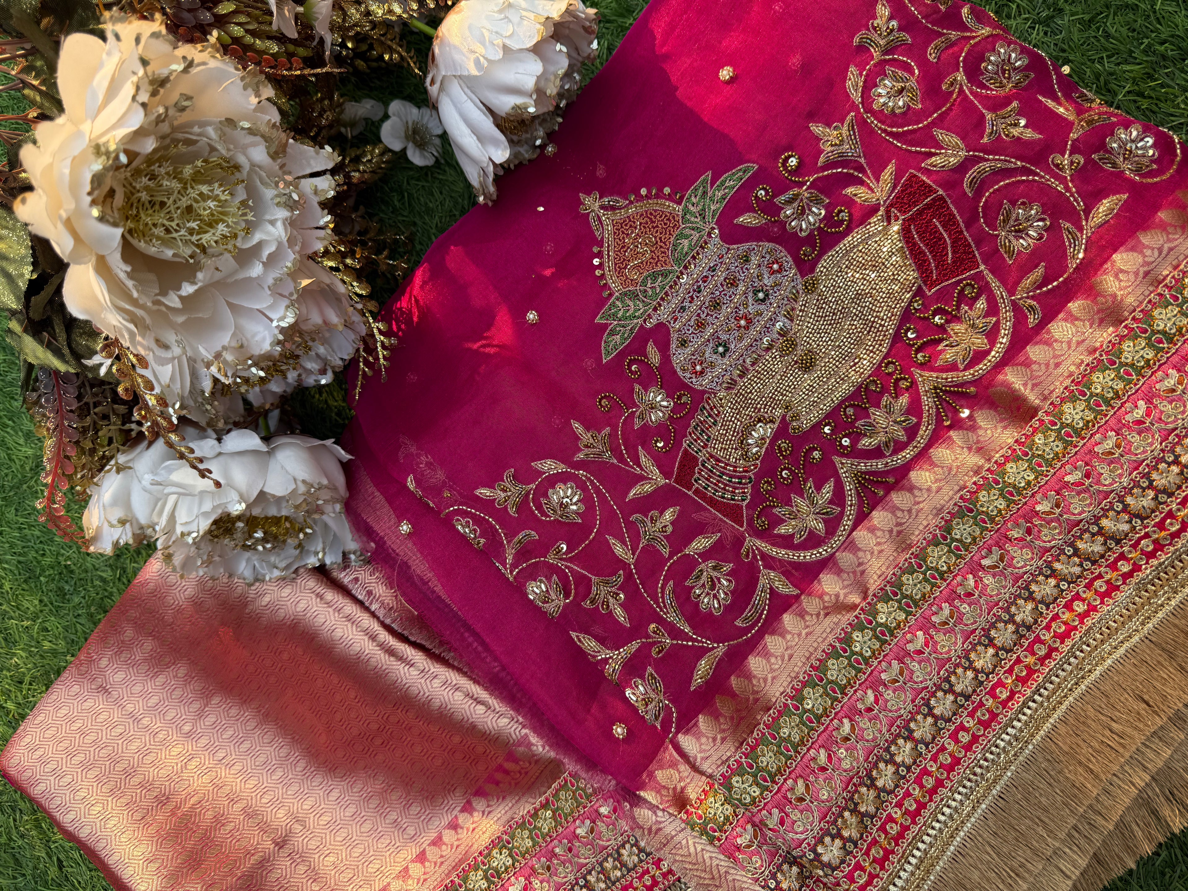 Kalash - Pure Tissue Silk Saree With Hand Embroidery