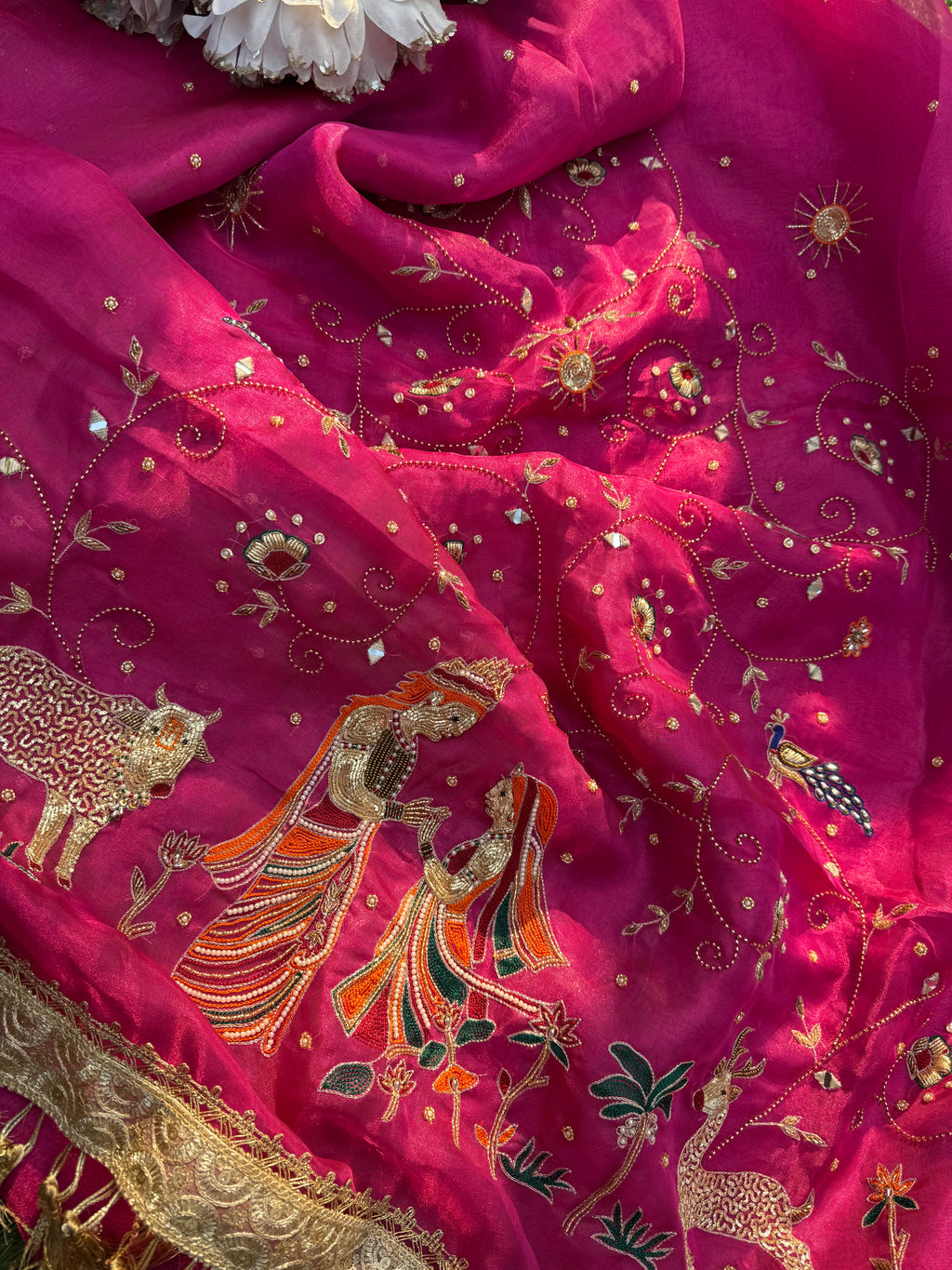 Gulabi Prem Ras - Pure Tissue Silk Saree With Hand Embroidery