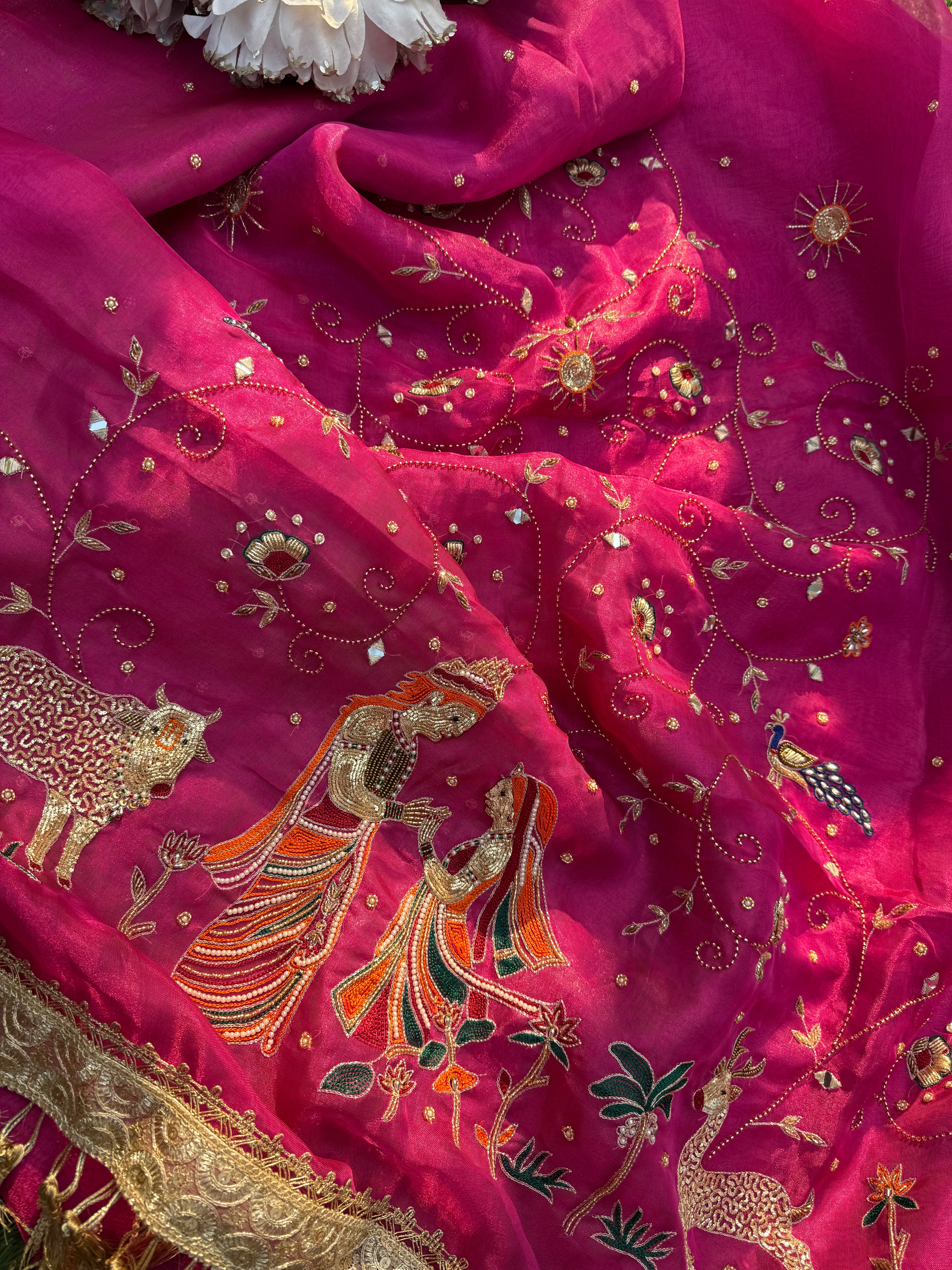 Gulabi Prem Ras - Pure Tissue Silk Saree With Hand Embroidery
