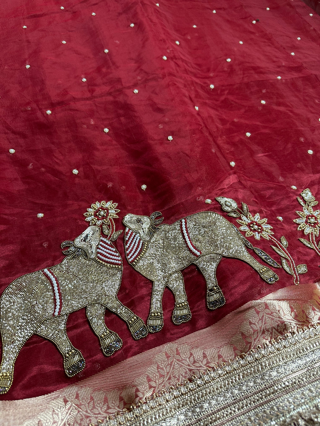 Prem Ki Kahani - Red Pure Tissue Silk Saree With Hand Embroidery