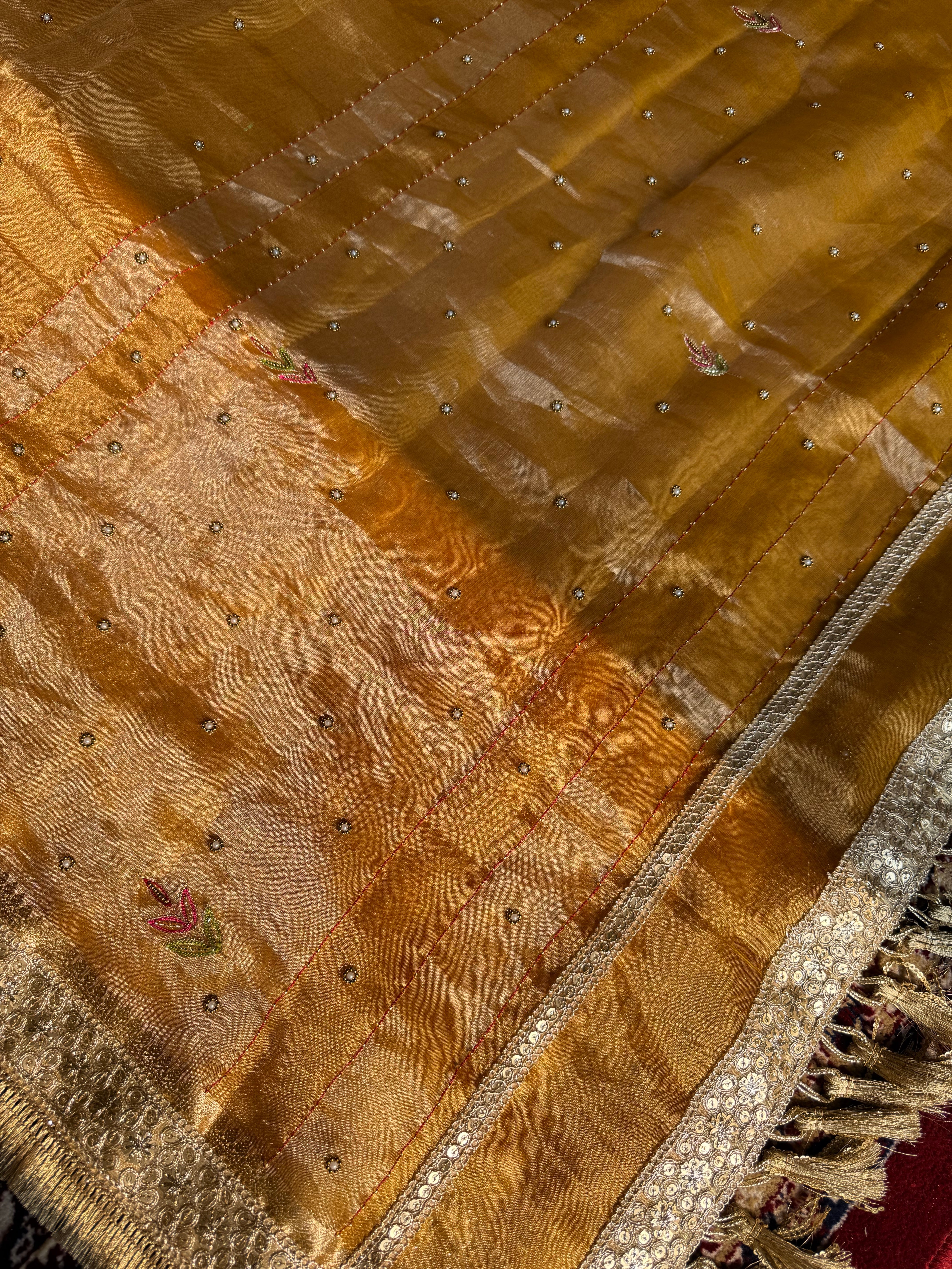 Pure Tissue Silk Saree With Hand Embroidery