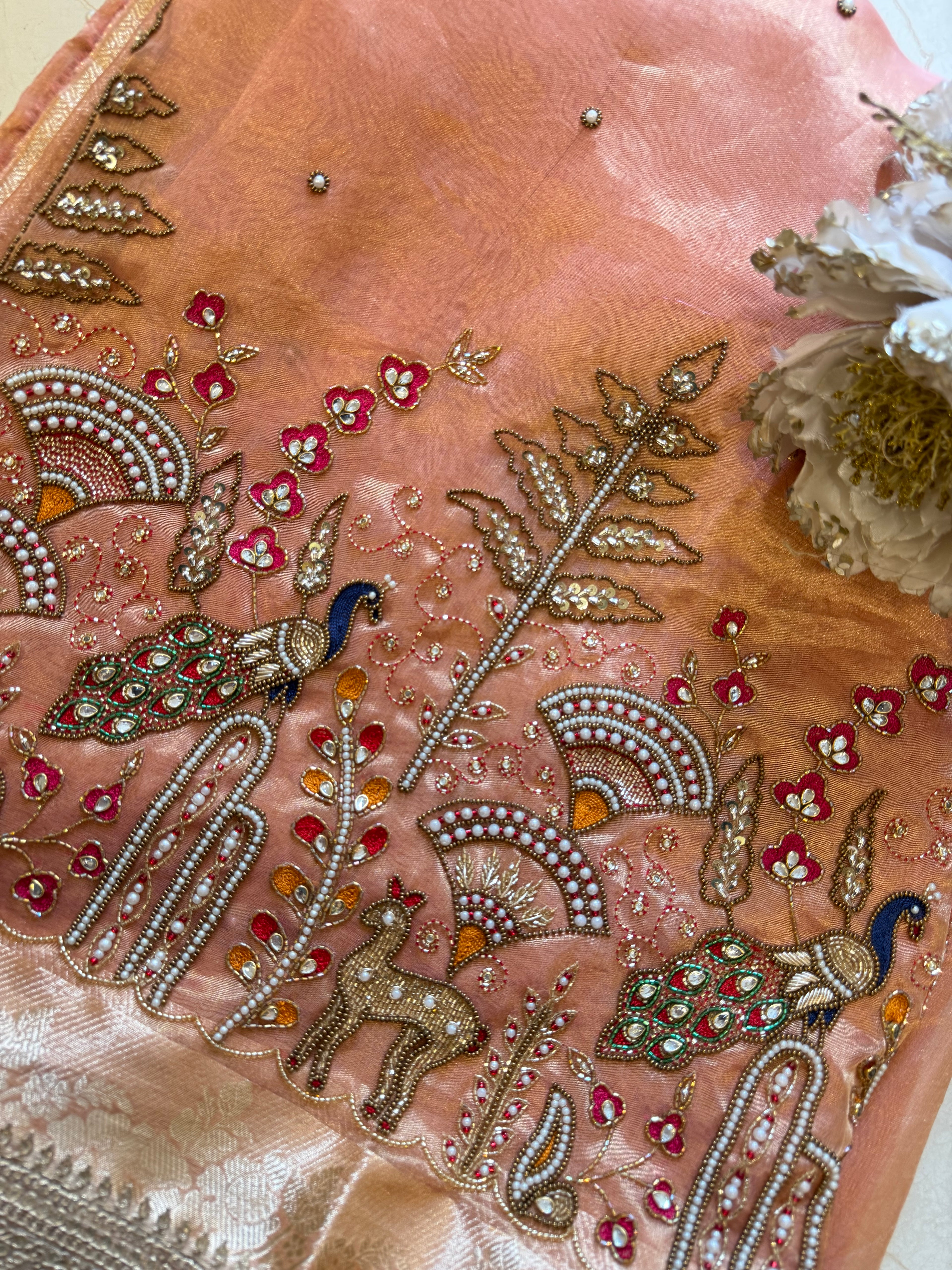 Patiala Noor - Pure Tissue Silk Saree With Hand Embroidery