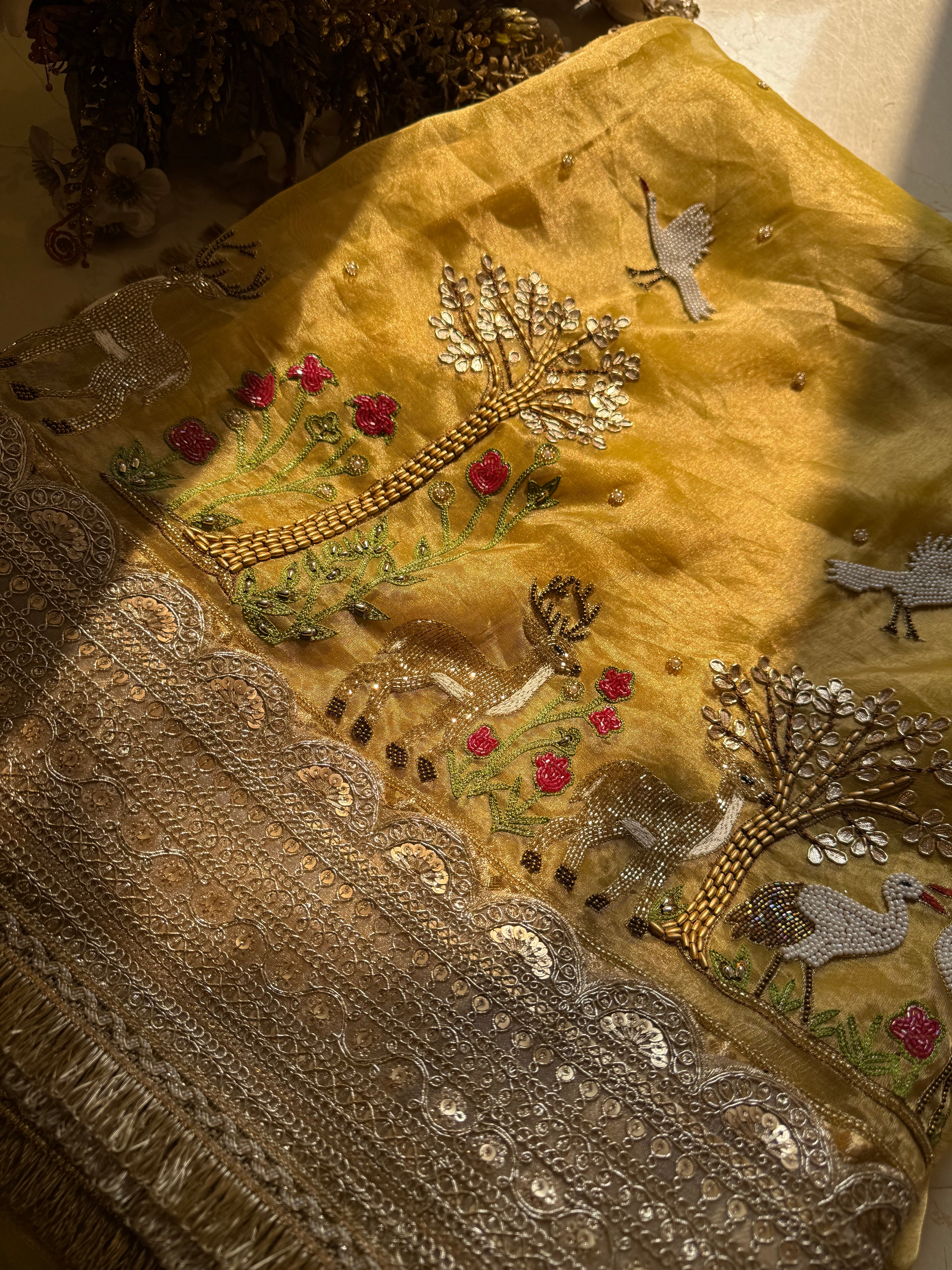 Peeli Saree Ki Kahani - Pure Tissue Silk Saree With Hand Embroidery