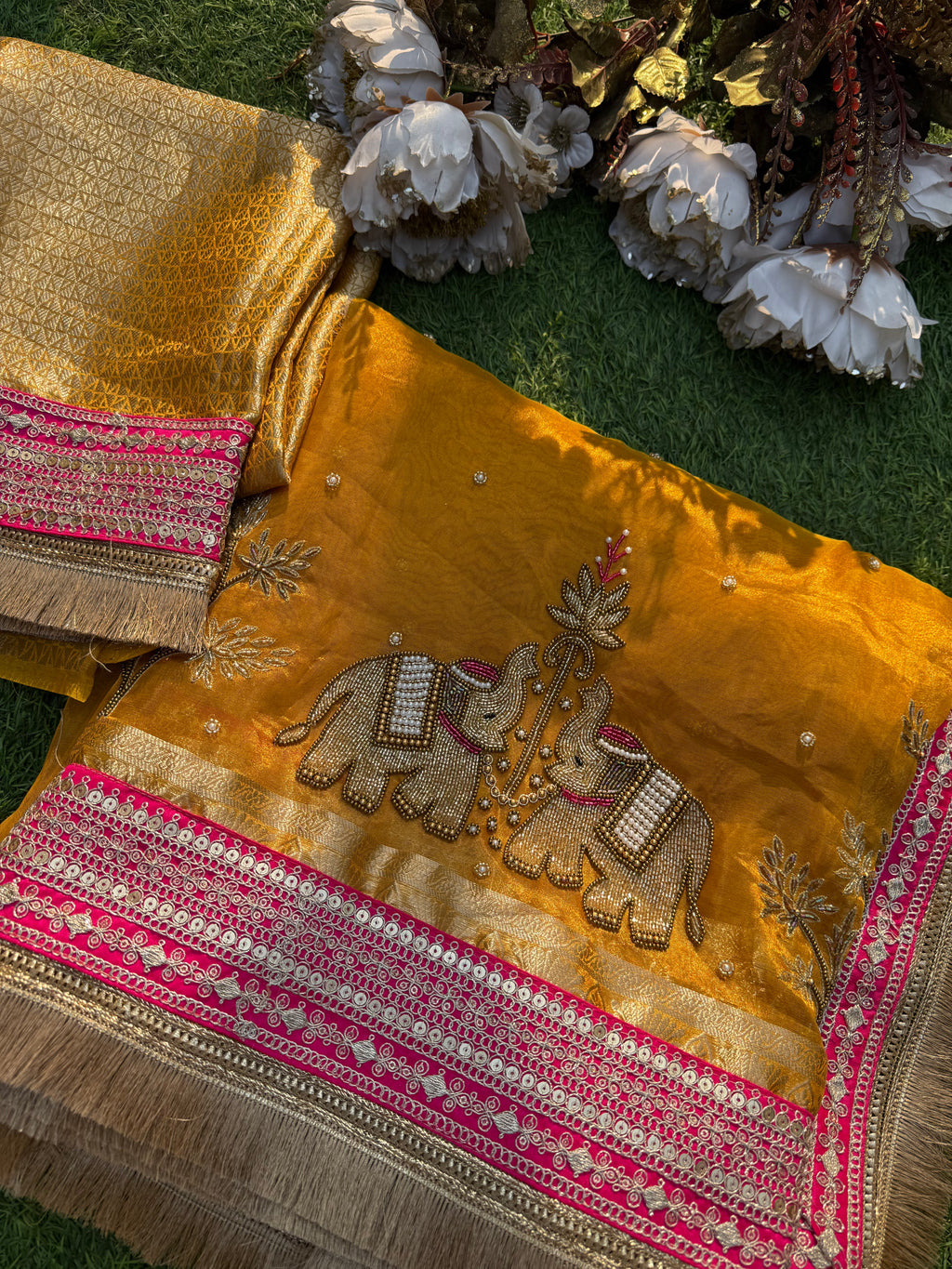 Hathi Mera Sathi- Pure Tissue Silk Saree With Hand Embroidery