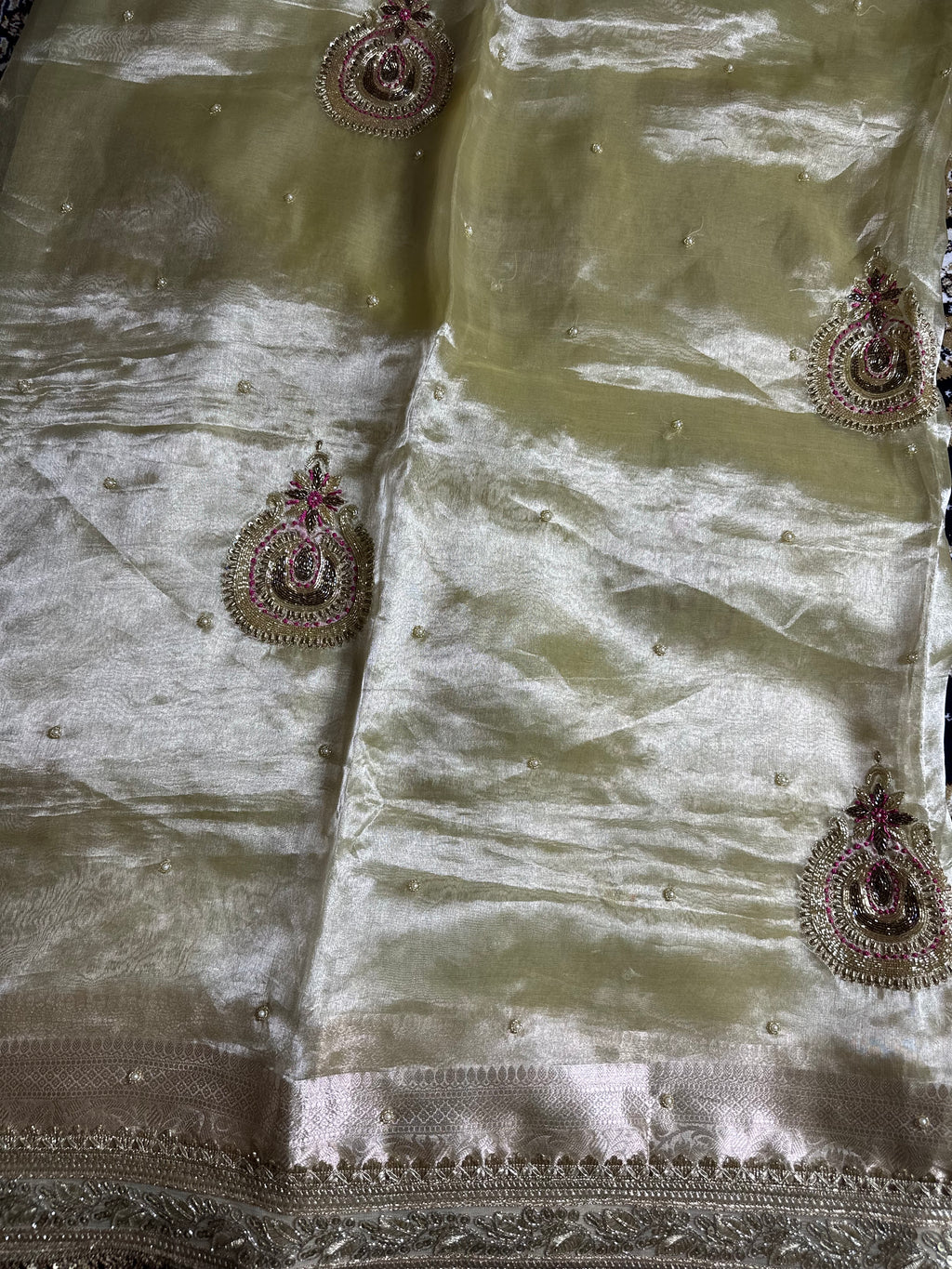 Pure Tissue Silk Saree With Hand Embroidery