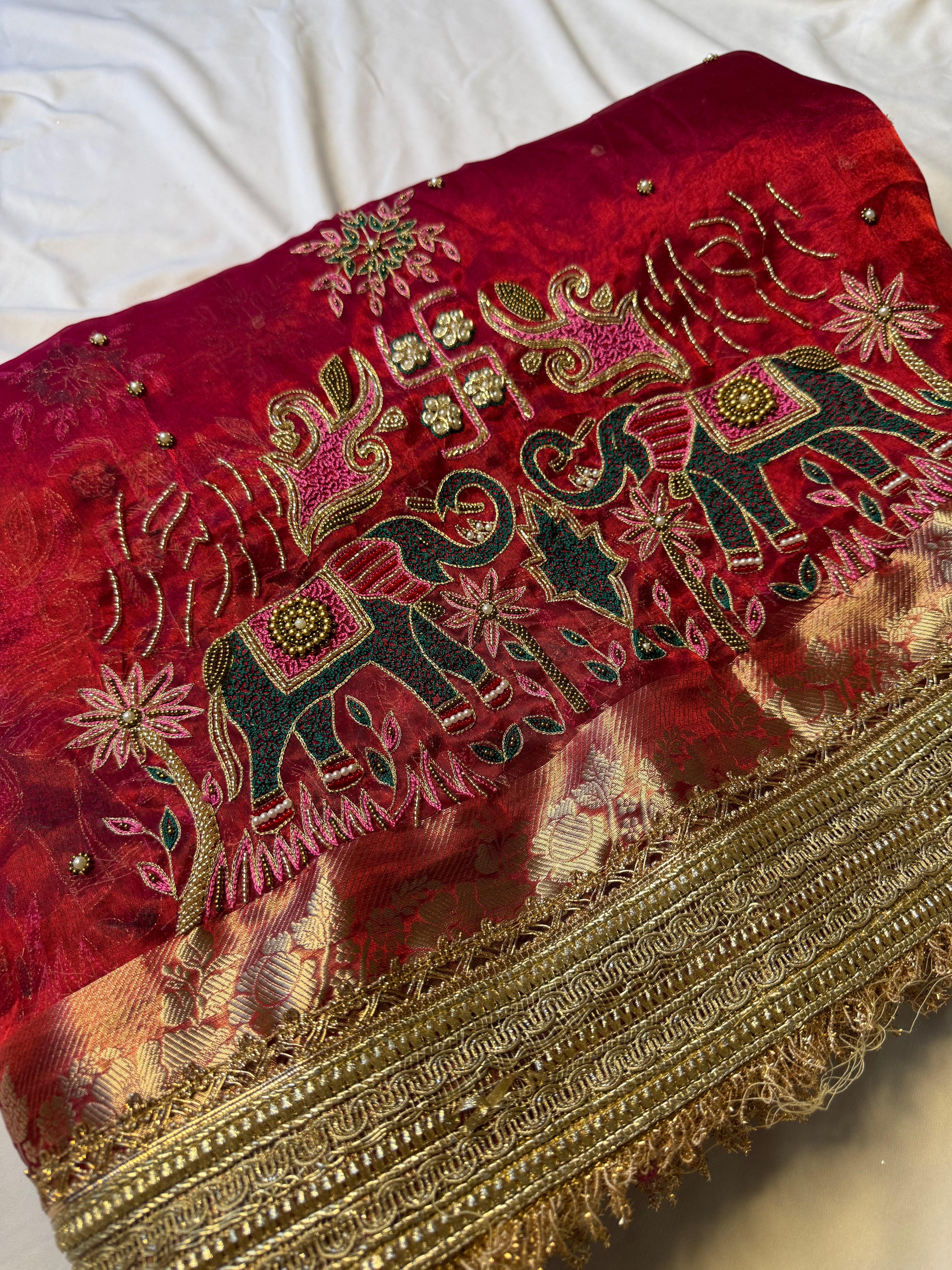 Pure Tissue Silk Saree With Hand Embroidery