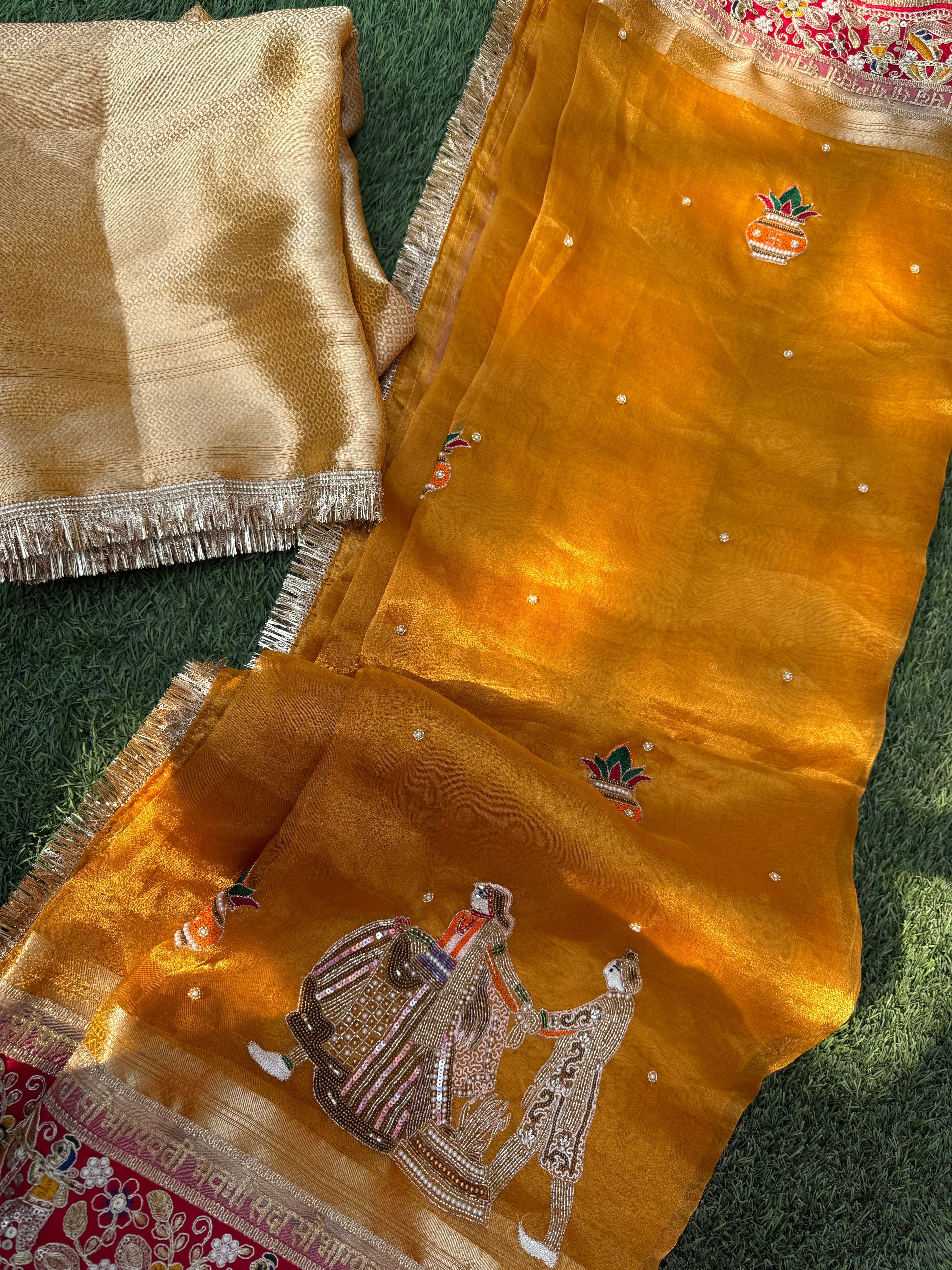 Gauri Shankar Ji Waali Saree - Pure Tissue Silk Saree With Hand Embroidery