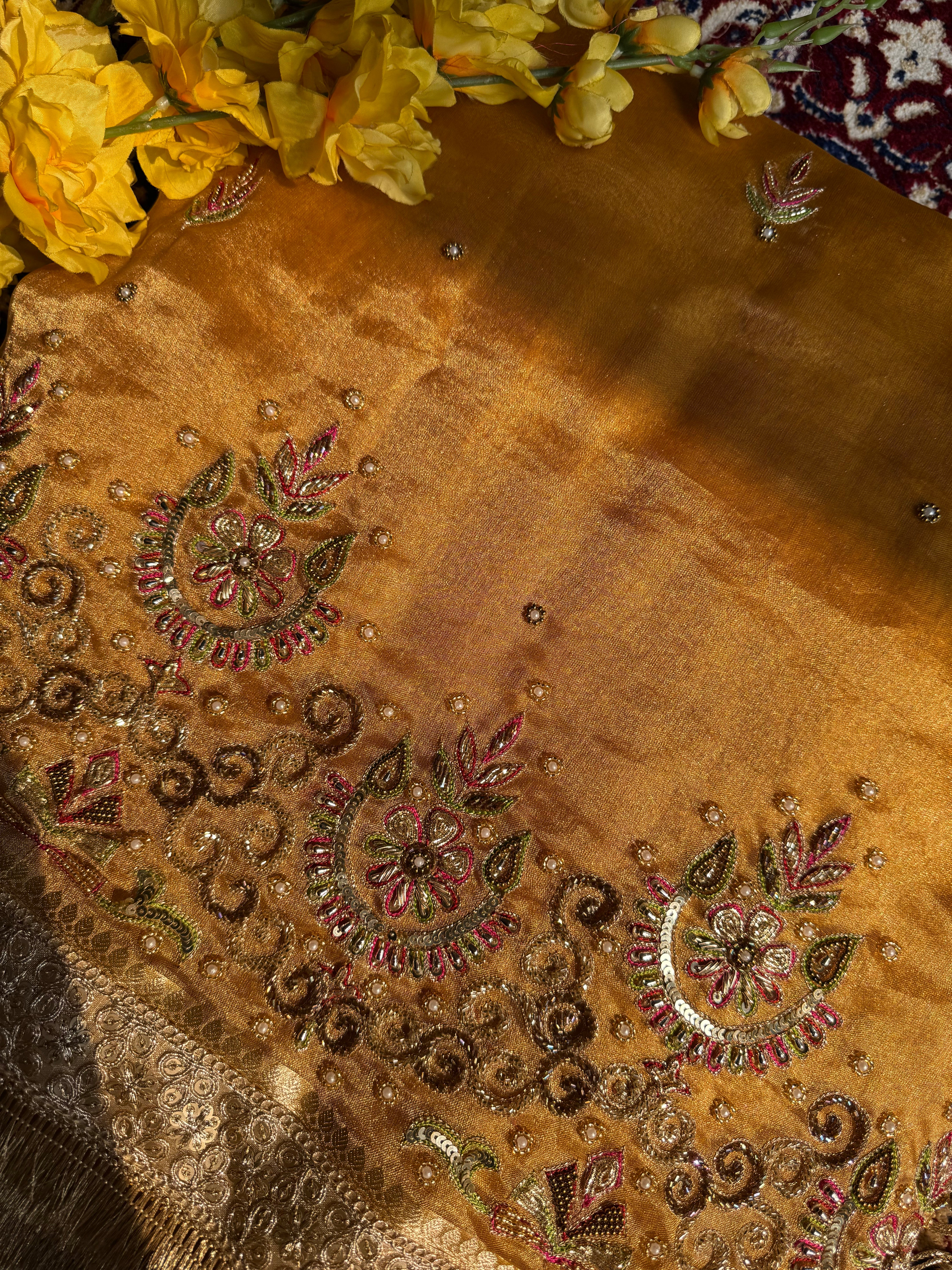 Pure Tissue Silk Saree With Hand Embroidery