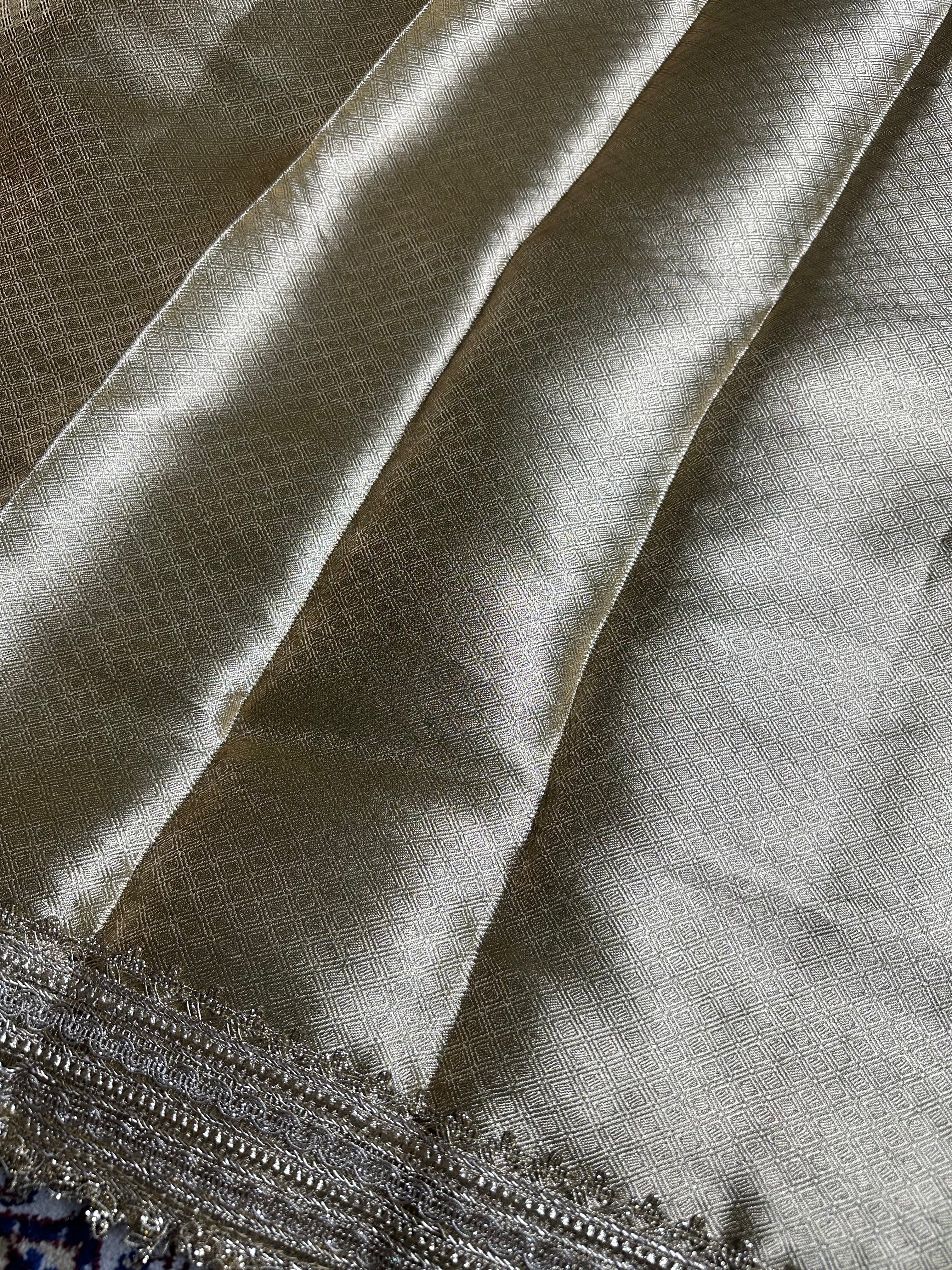 Pista Metallic Sheen Gulbahaar - Pure Tissue Silk Saree With Hand Embroidery