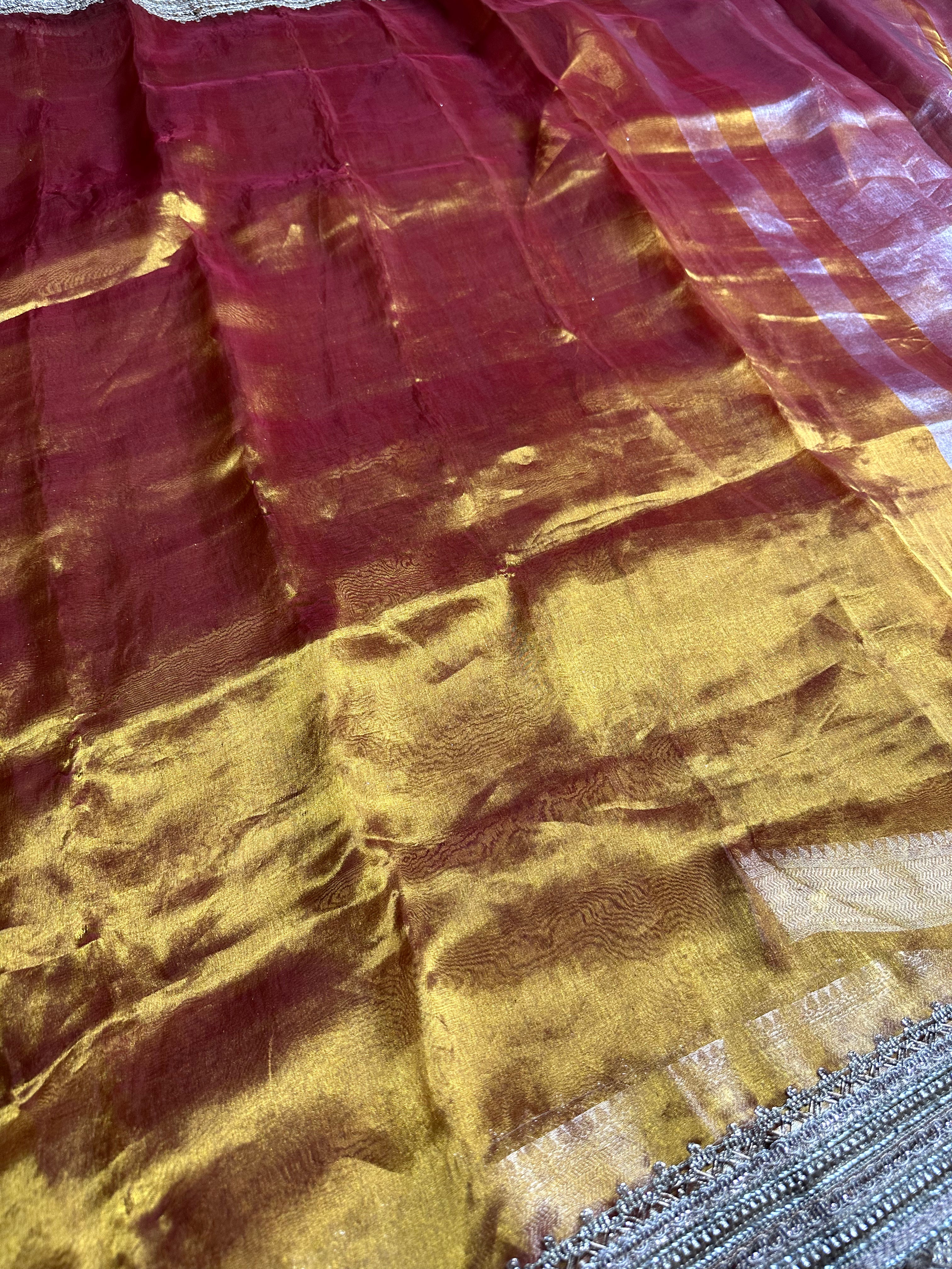 Opaline Gold Gulbahaar - Pure Tissue Silk Saree With Hand Embroidery