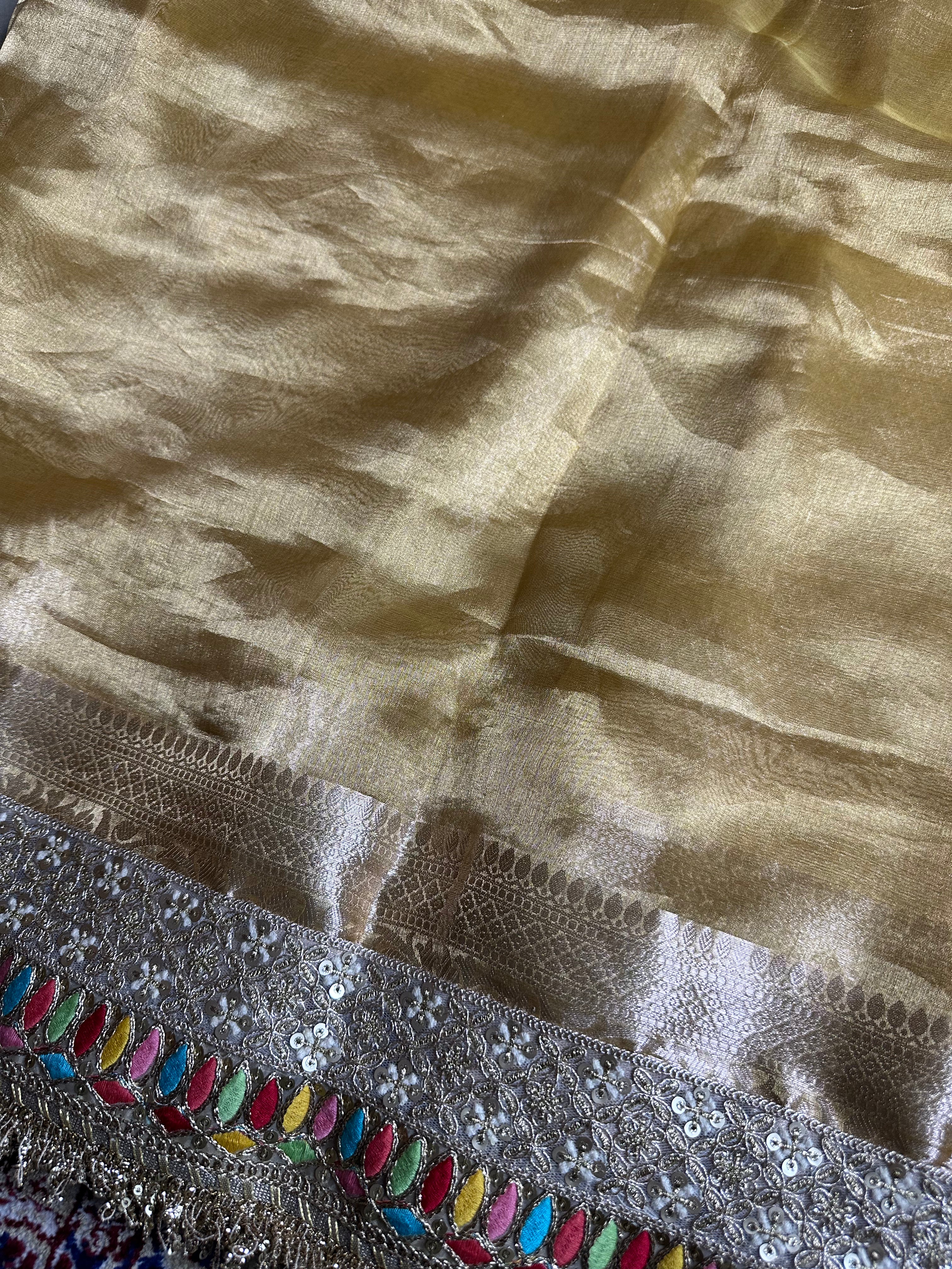 Light Yellow Gulbahaar - Pure Tissue Silk Saree With Hand Embroidery