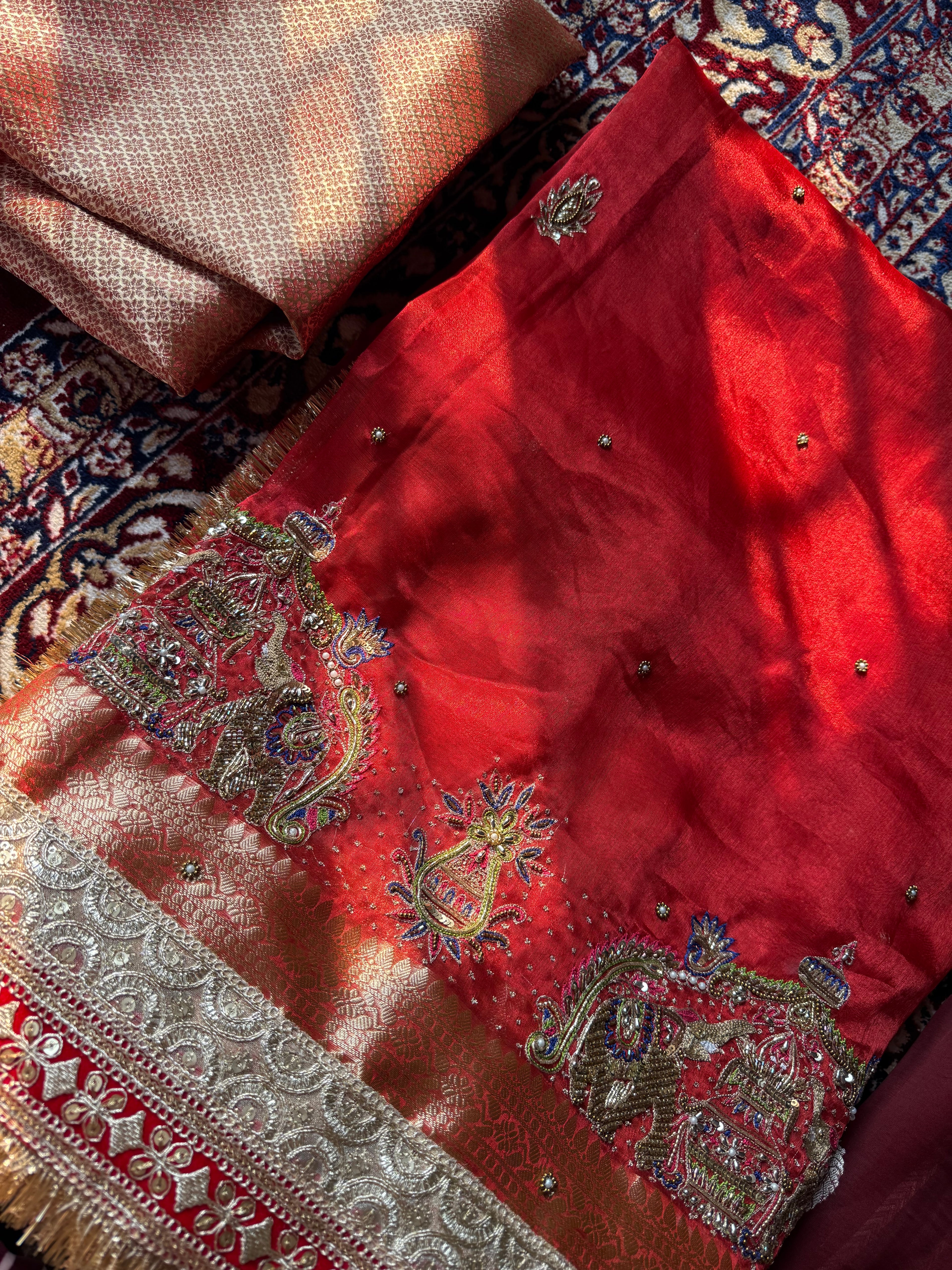 Pure Tissue Silk Saree With Hand Embroidery