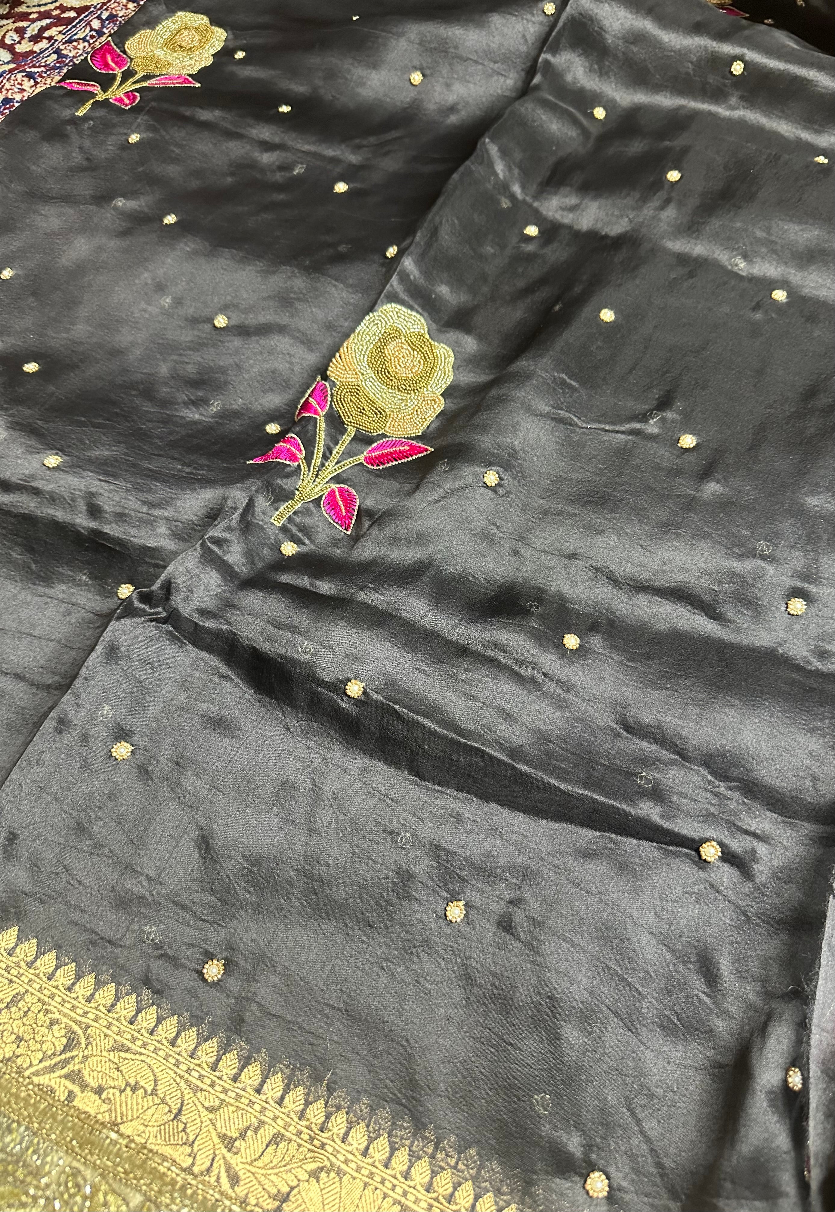 Pure Tissue Silk Saree With Hand Embroidery