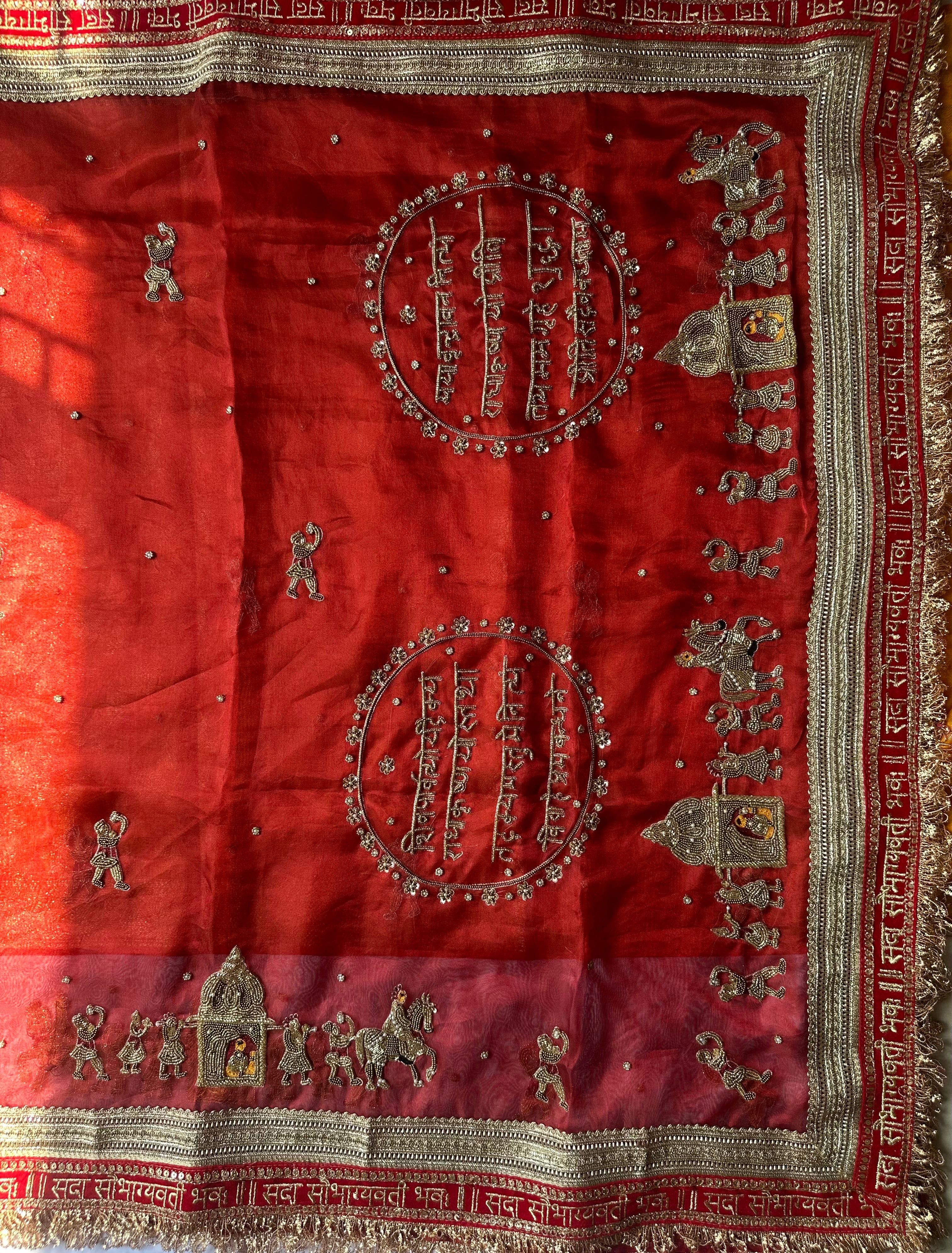 Bridal Dupatta - Pure Tissue Silk dupatta With Hand Embroidery