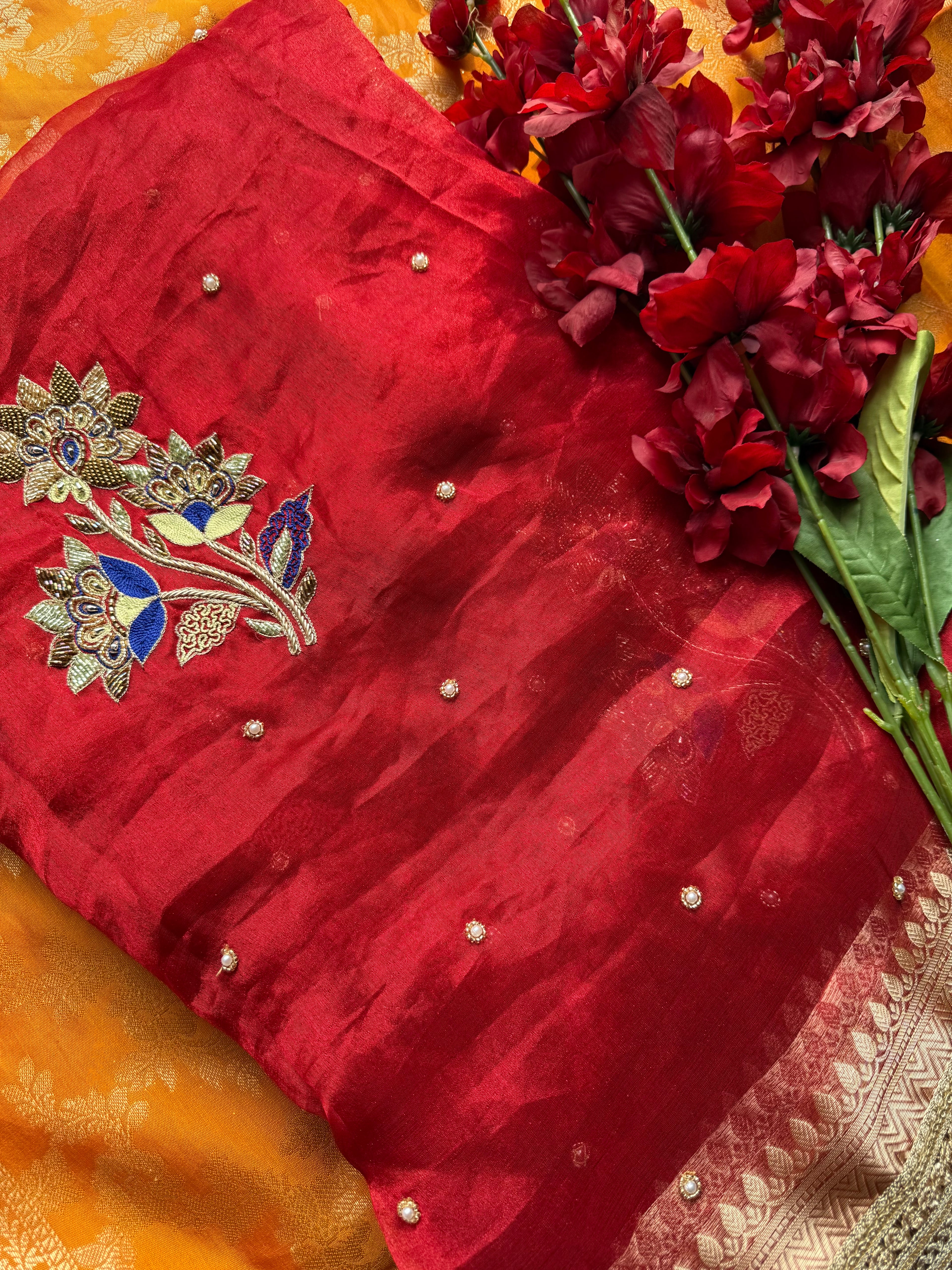 Pure Tissue Silk Saree With Hand Embroidery