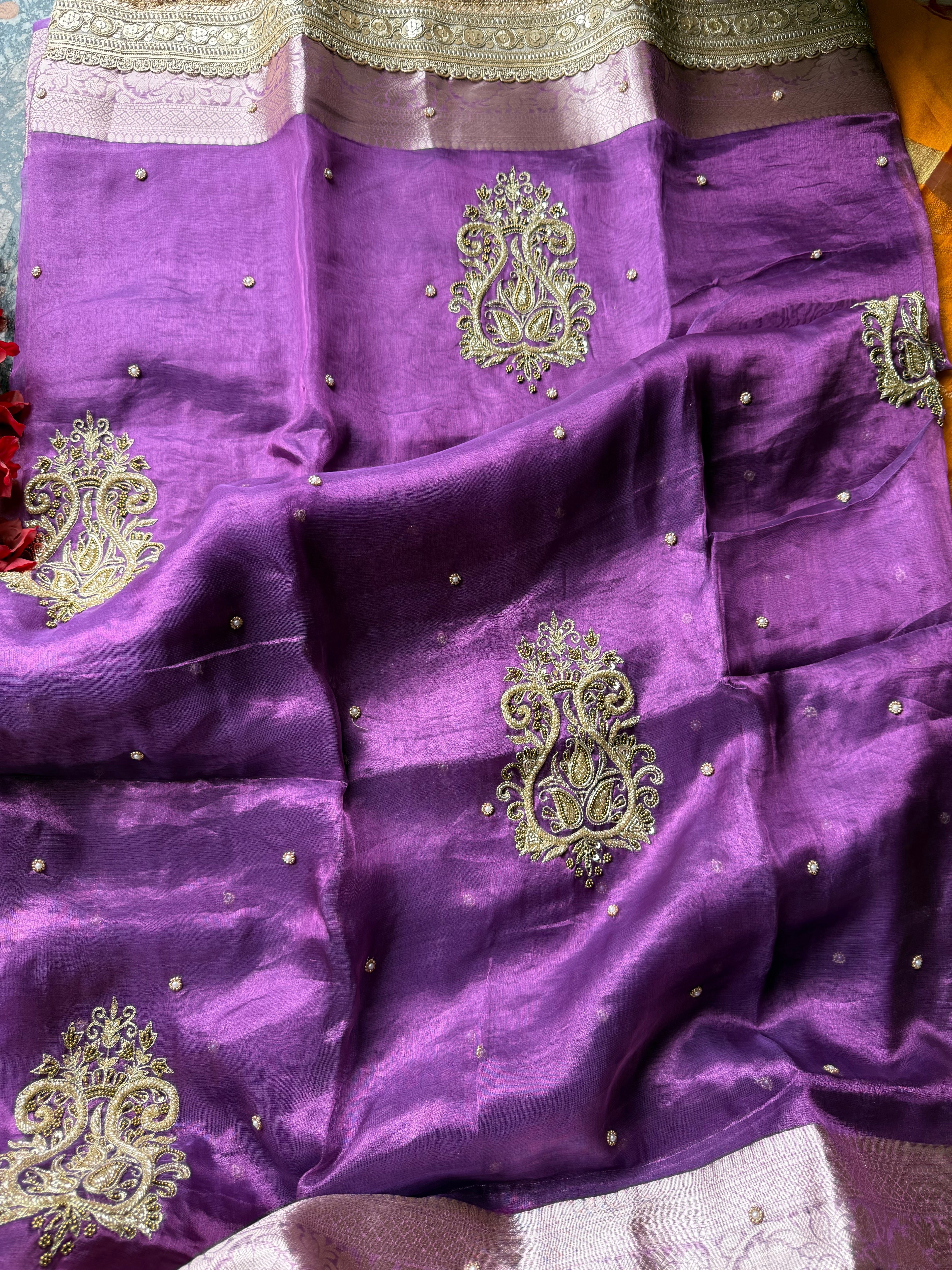 Pure Tissue Silk Saree With Hand Embroidery