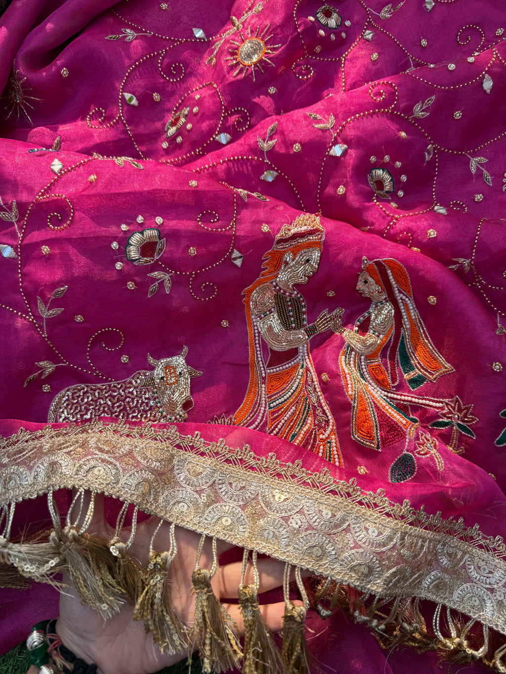 Gulabi Prem Ras - Pure Tissue Silk Saree With Hand Embroidery