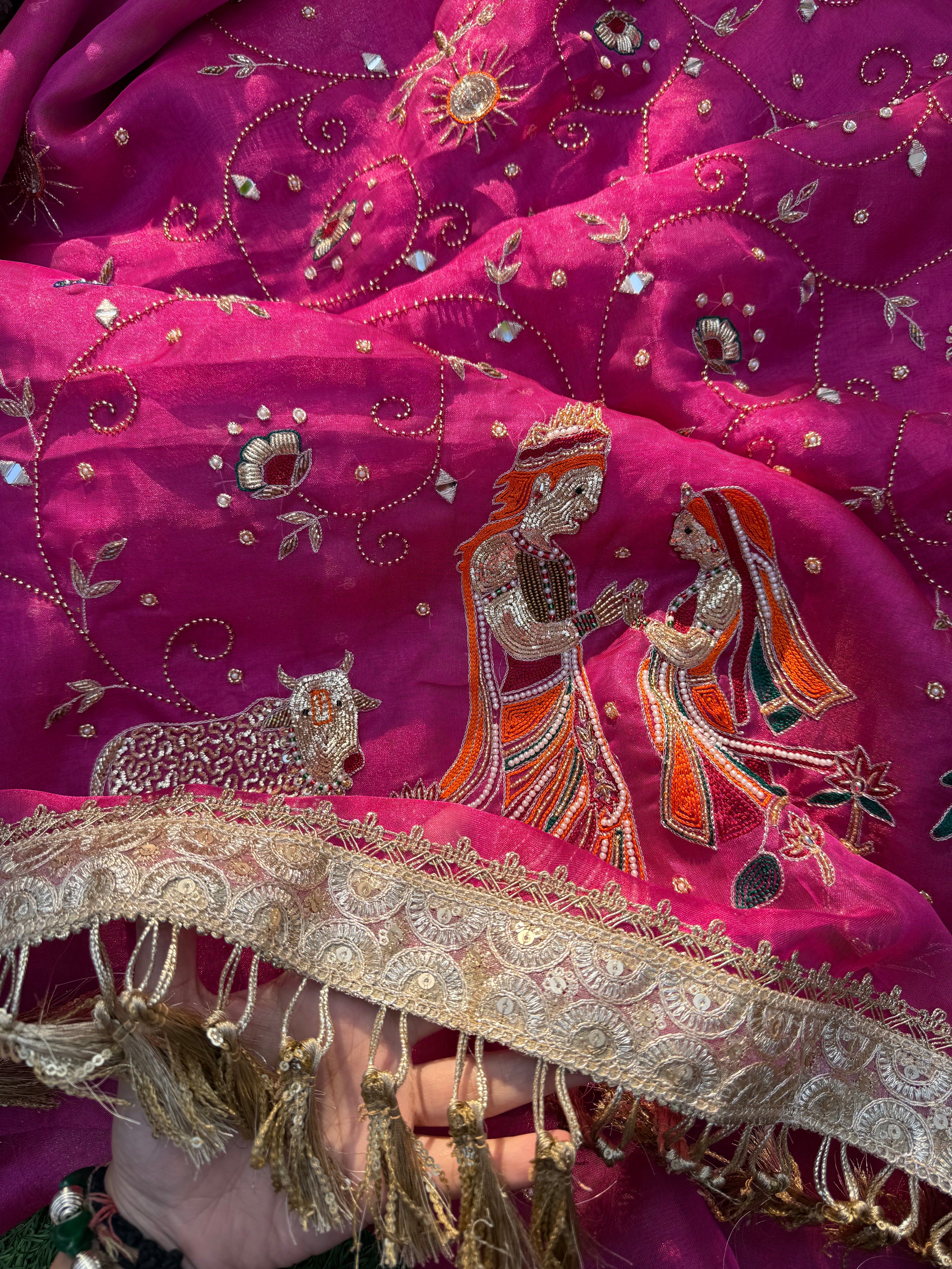 Gulabi Prem Ras - Pure Tissue Silk Saree With Hand Embroidery