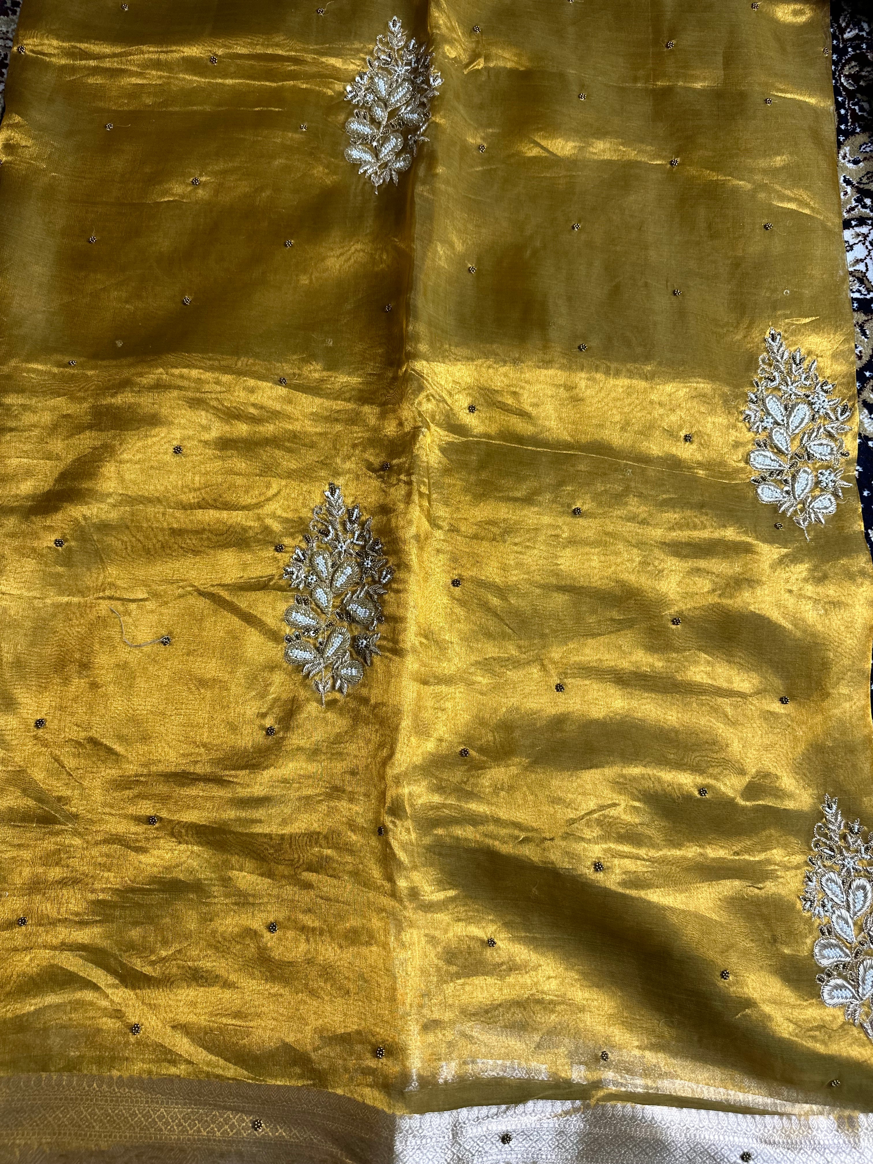 Pure Tissue Silk Saree With Hand Embroidery