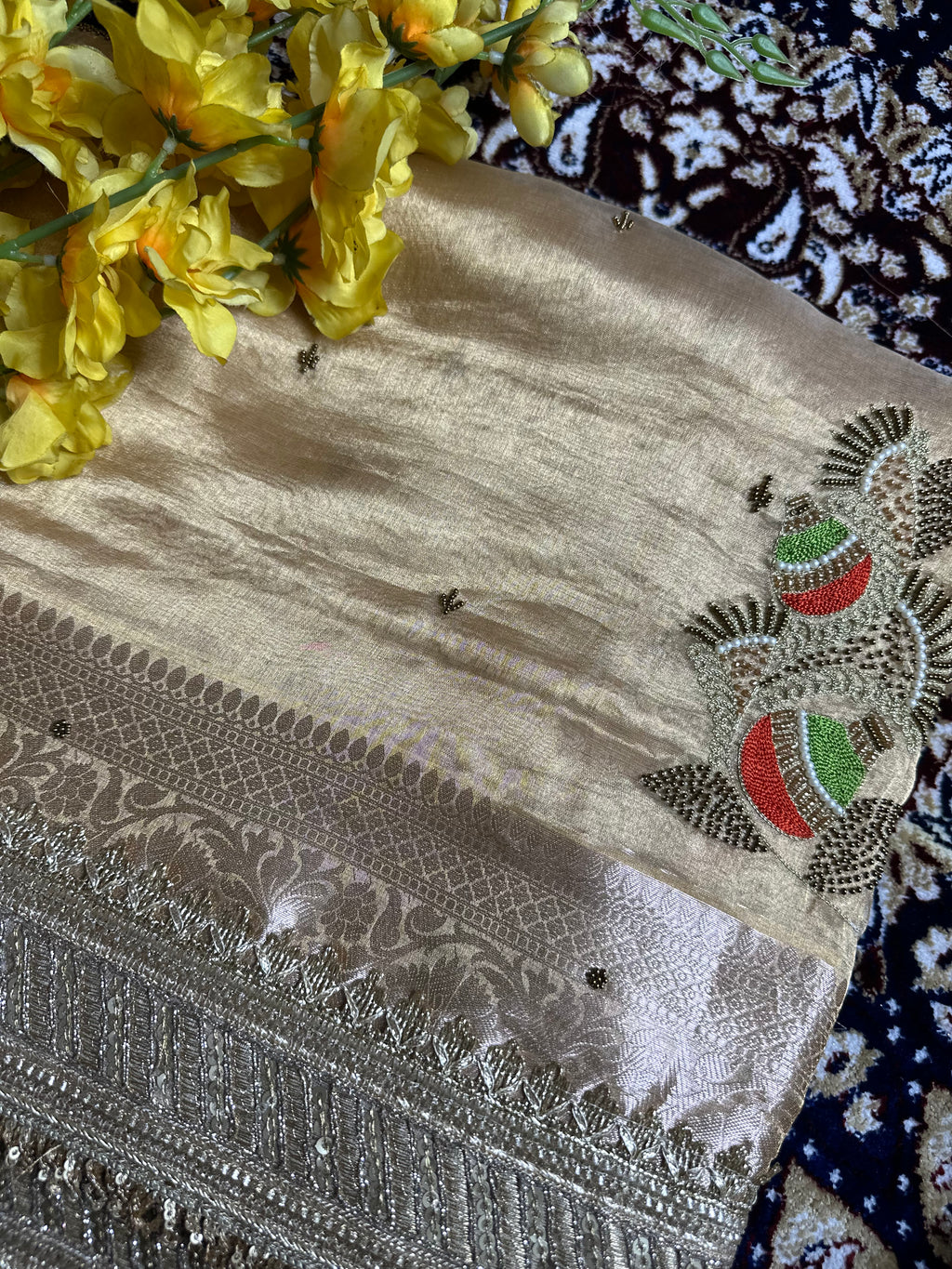 Pure Tissue Silk Saree With Hand Embroidery