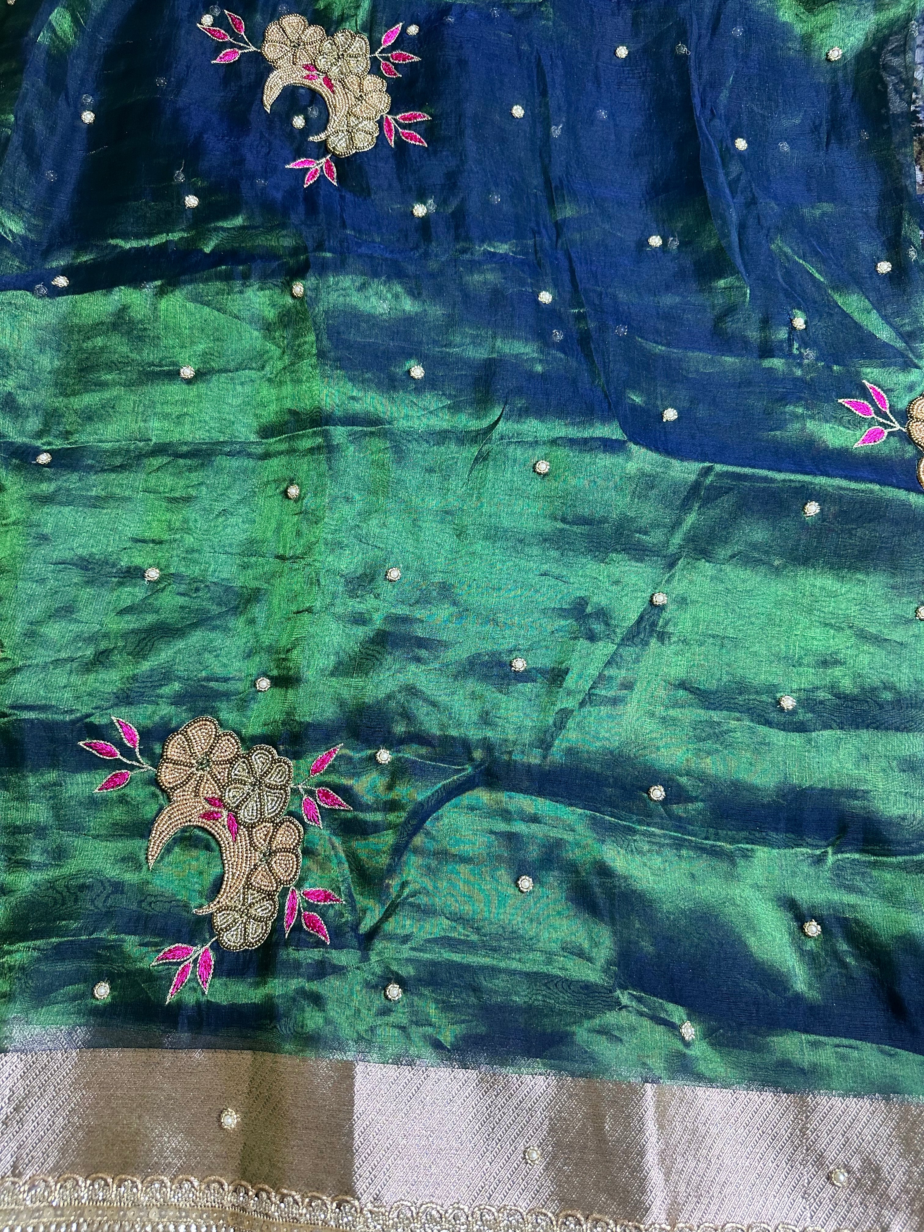 Pure Tissue Silk Saree With Hand Embroidery