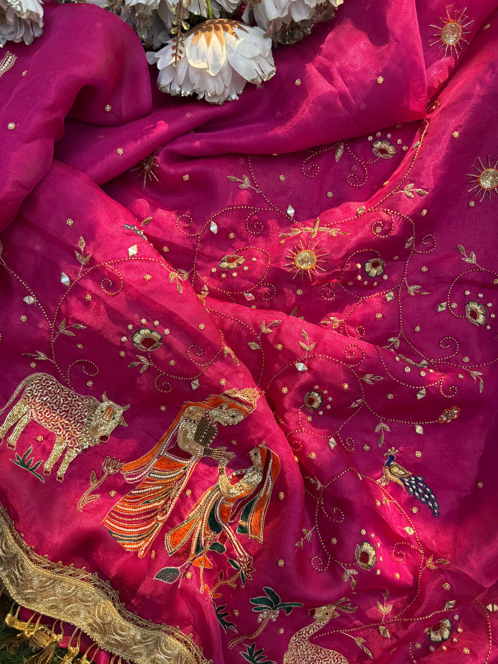Gulabi Prem Ras - Pure Tissue Silk Saree With Hand Embroidery