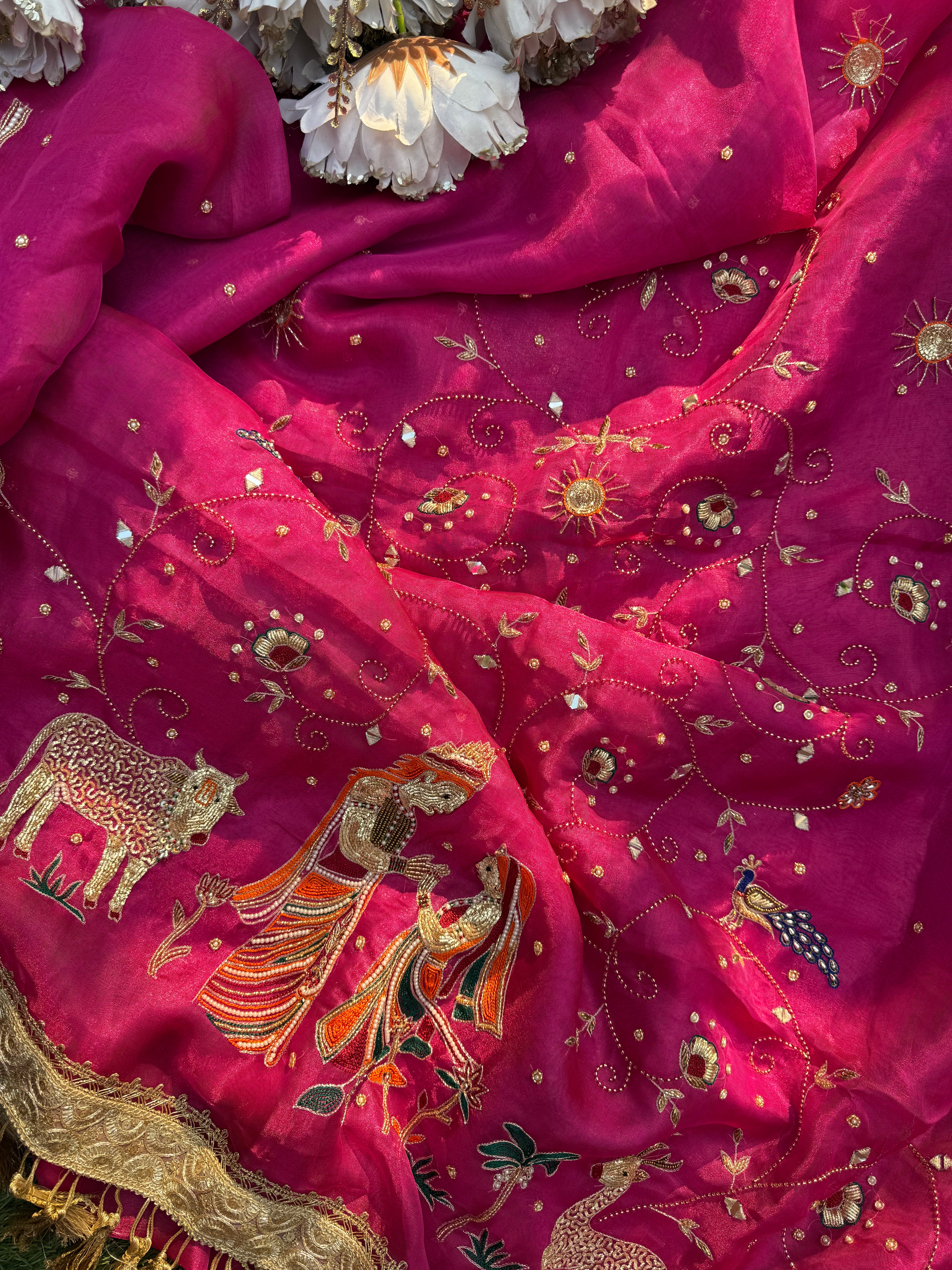 Gulabi Prem Ras - Pure Tissue Silk Saree With Hand Embroidery