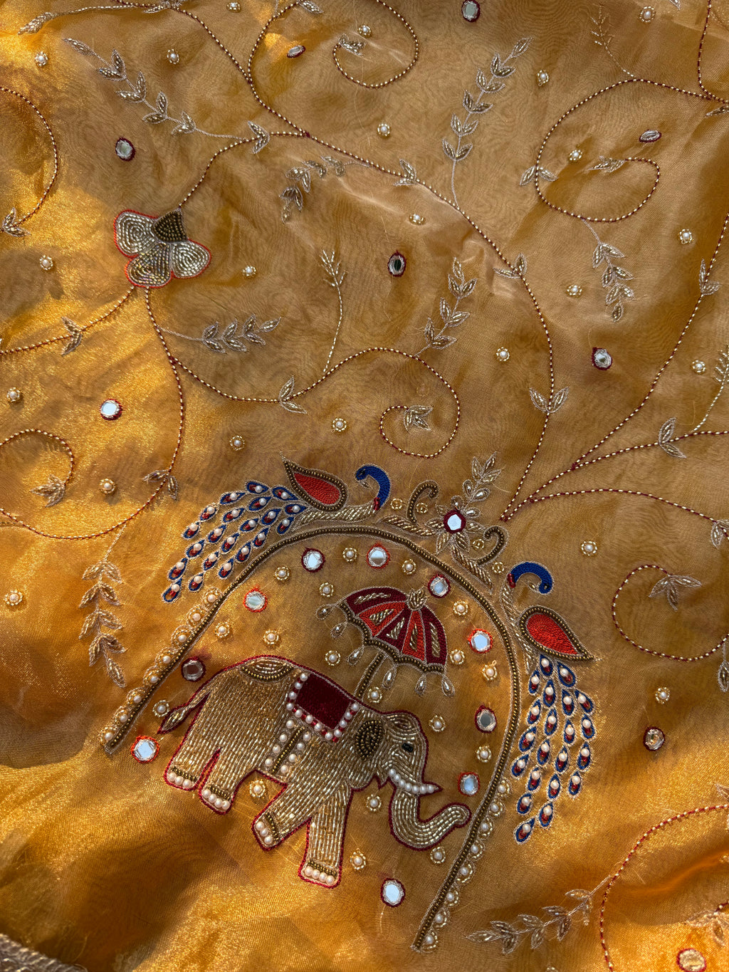 Sone ka Hathi  - Pure Tissue Silk Saree With Hand Embroidery