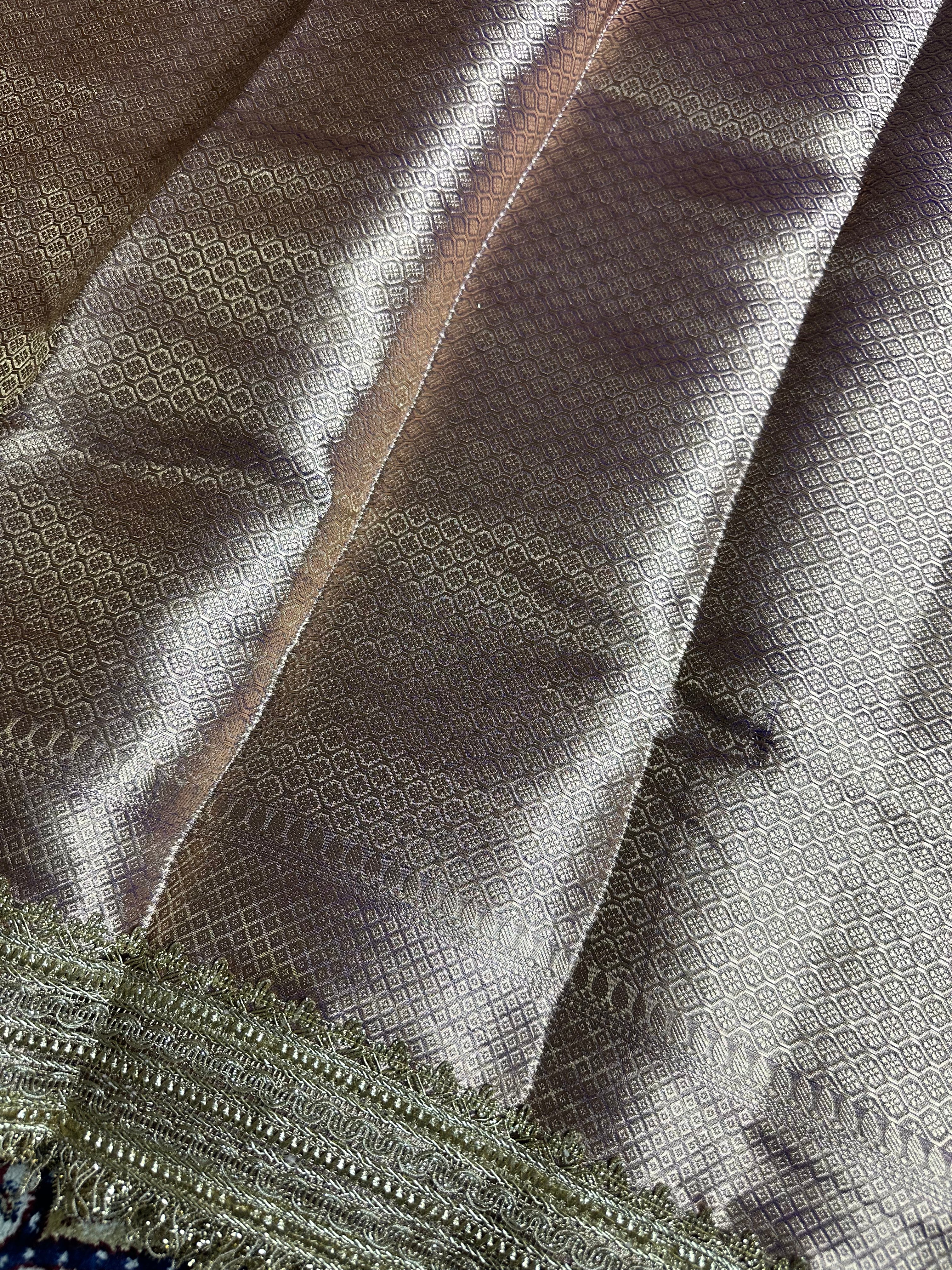 Frost Blue Metallic Sheen Gulbahaar - Pure Tissue Silk Saree With Hand Embroidery