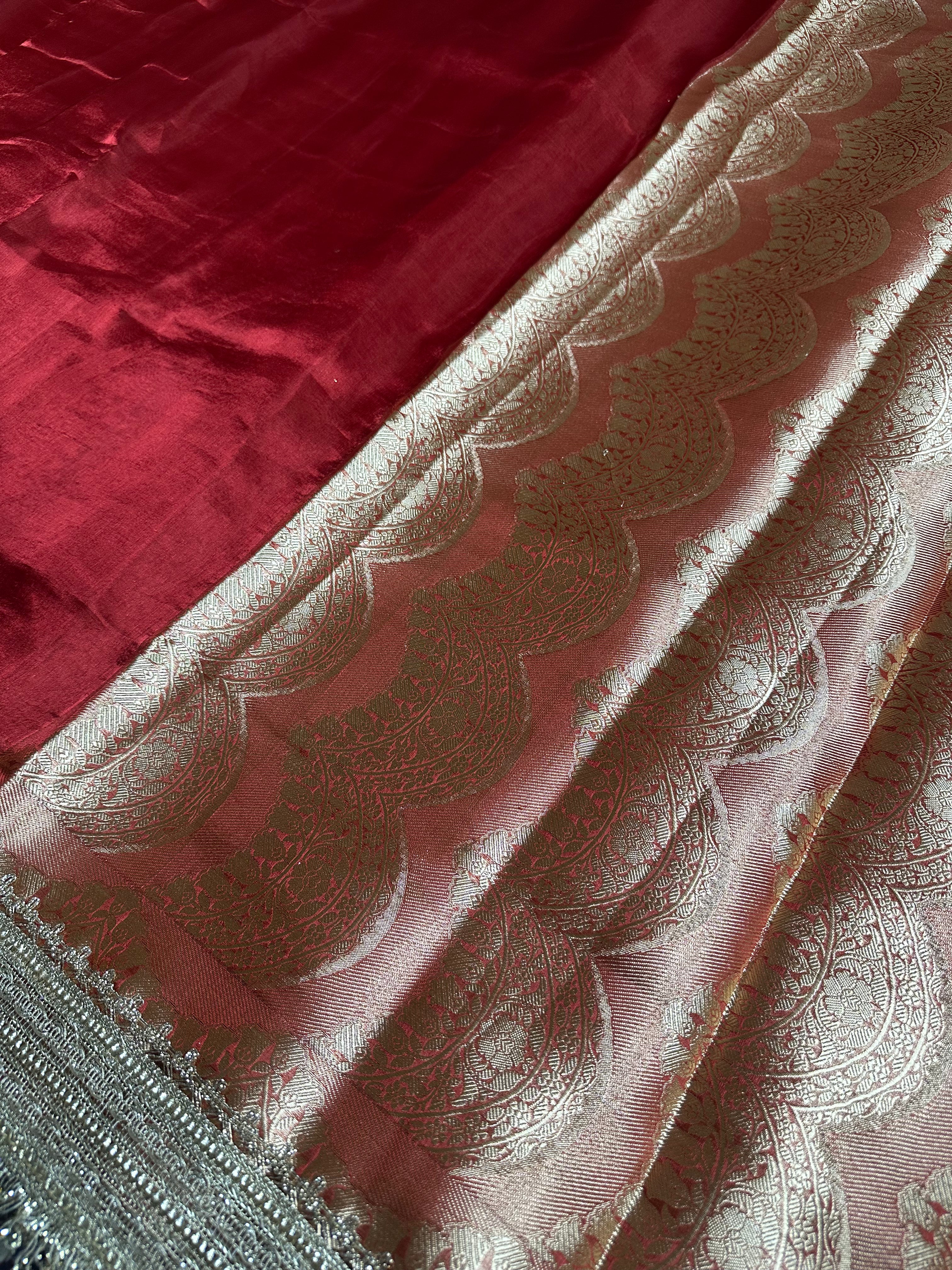 Sindoor-Ratna Gulbahaar - Pure Tissue Silk Saree With Hand Embroidery