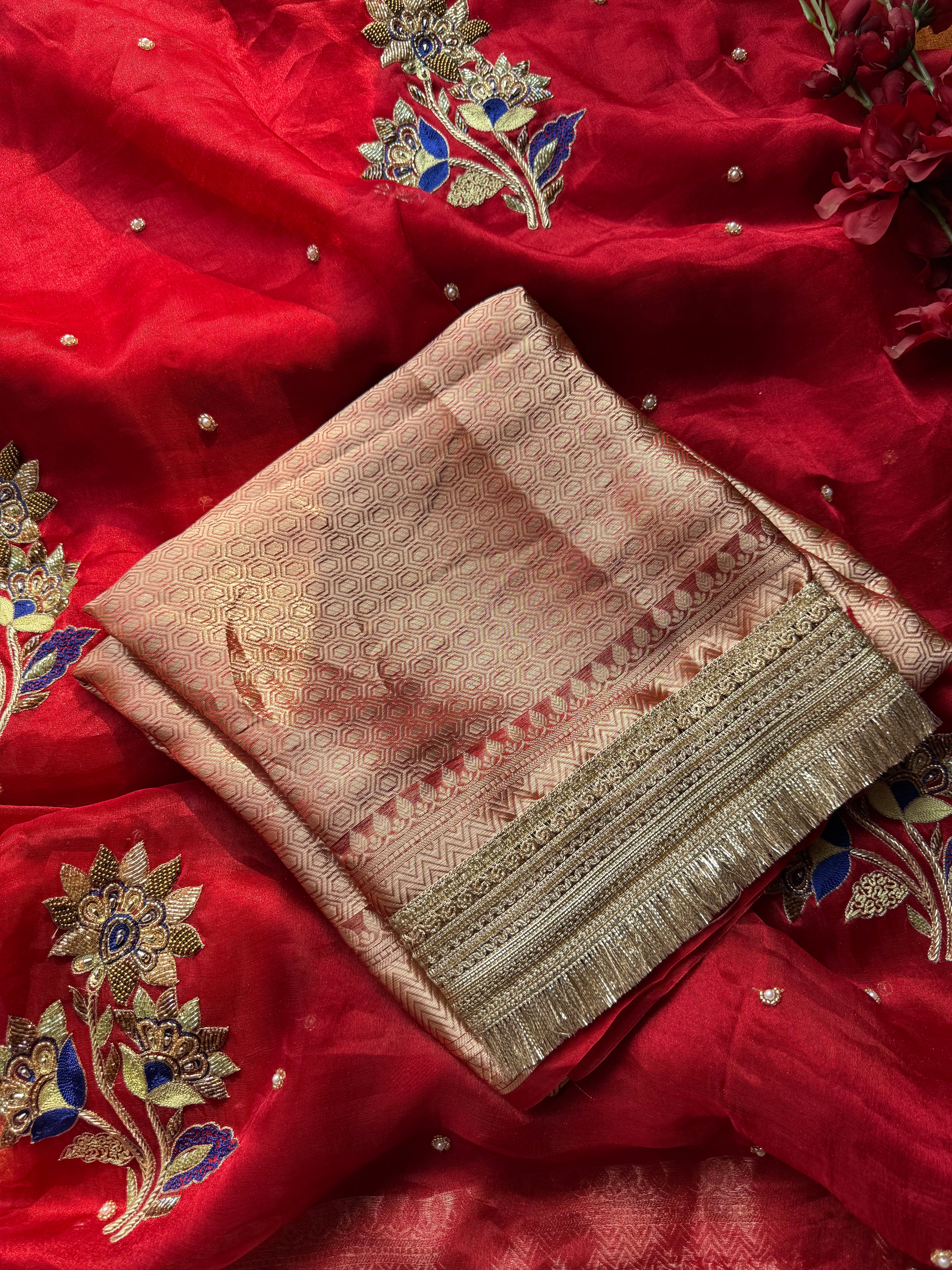 Pure Tissue Silk Saree With Hand Embroidery