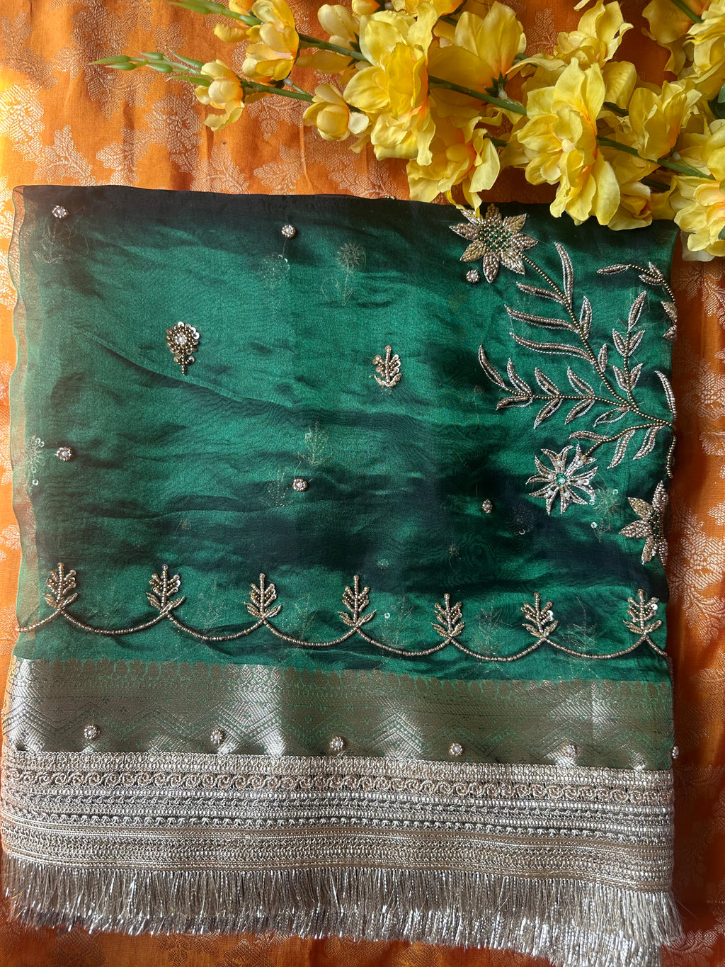 Green Color Waali Saree - Maroon Pure Tissue Silk Saree With Hand Embroidery