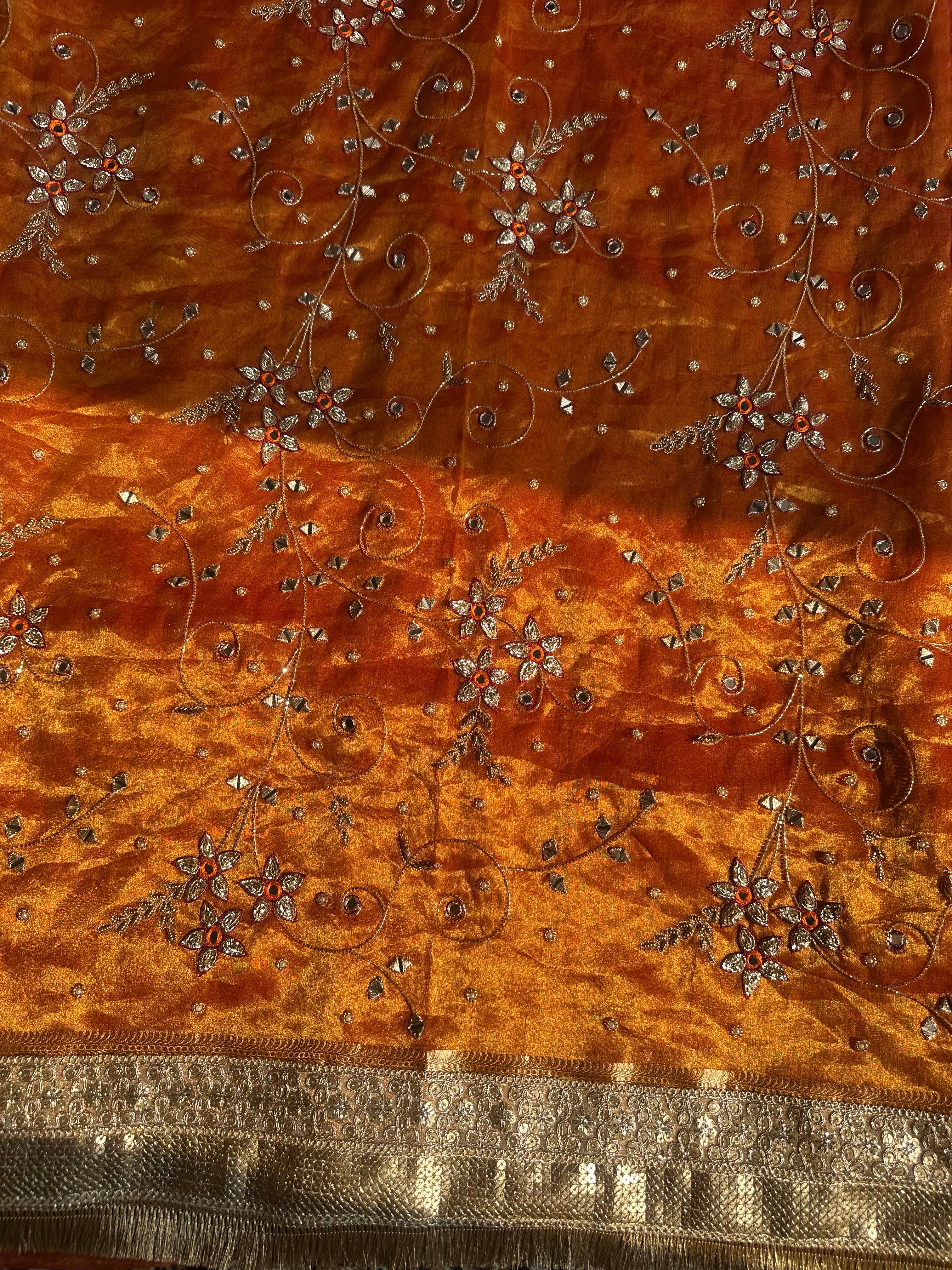 Pure Tissue Silk Saree With Hand Embroidery