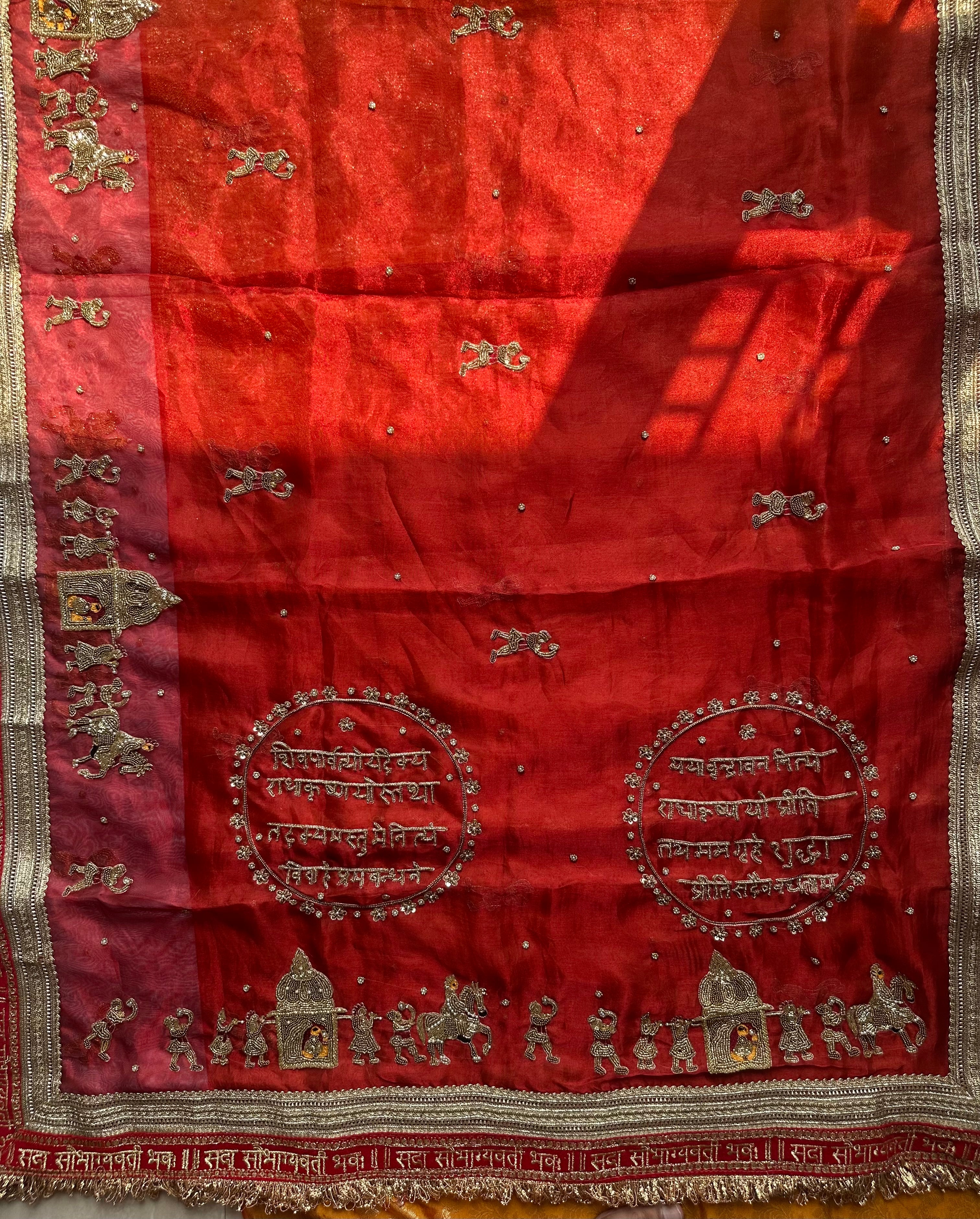 Bridal Dupatta - Pure Tissue Silk dupatta With Hand Embroidery