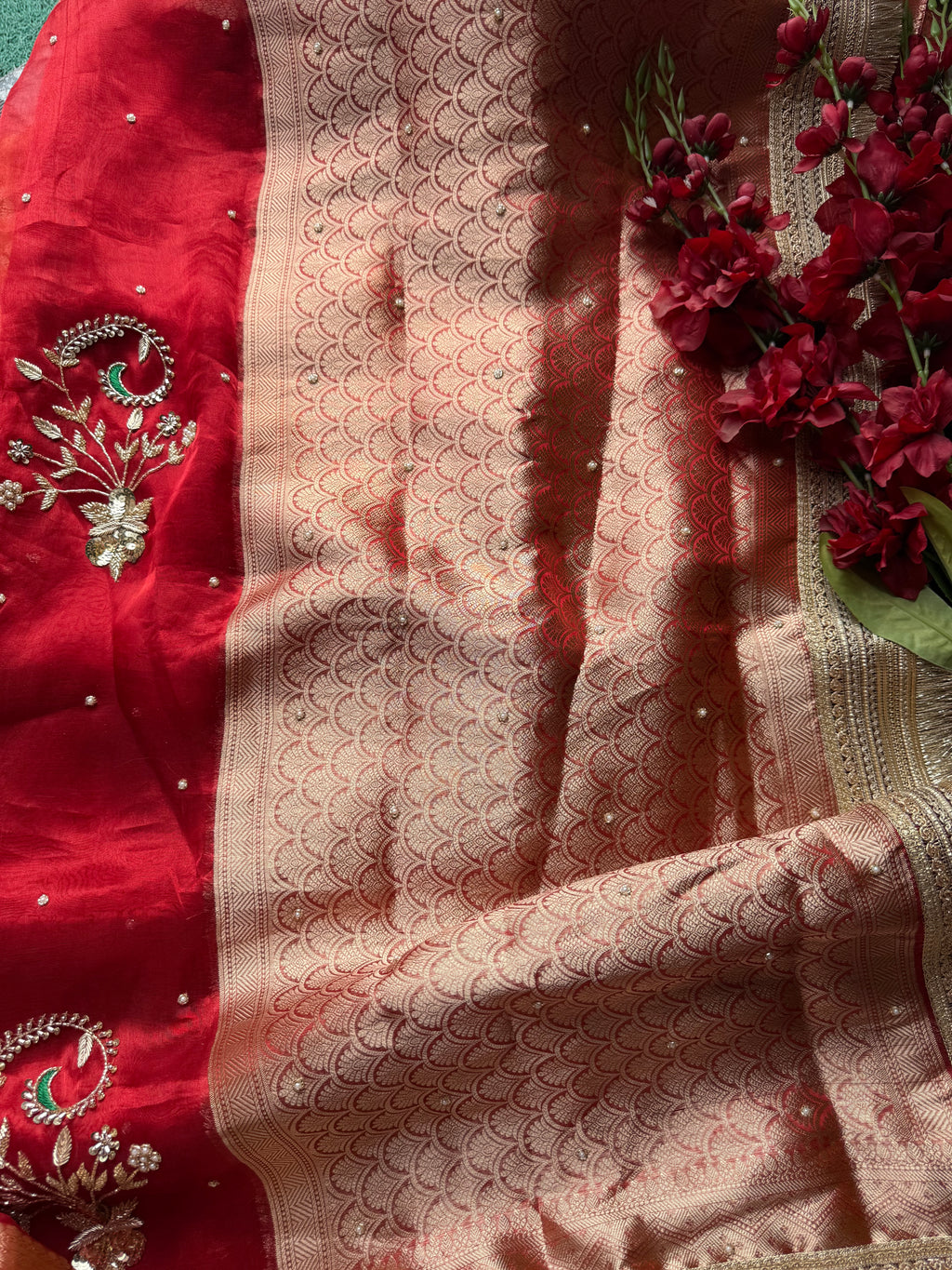 Pure Tissue Silk Saree With Hand Embroidery