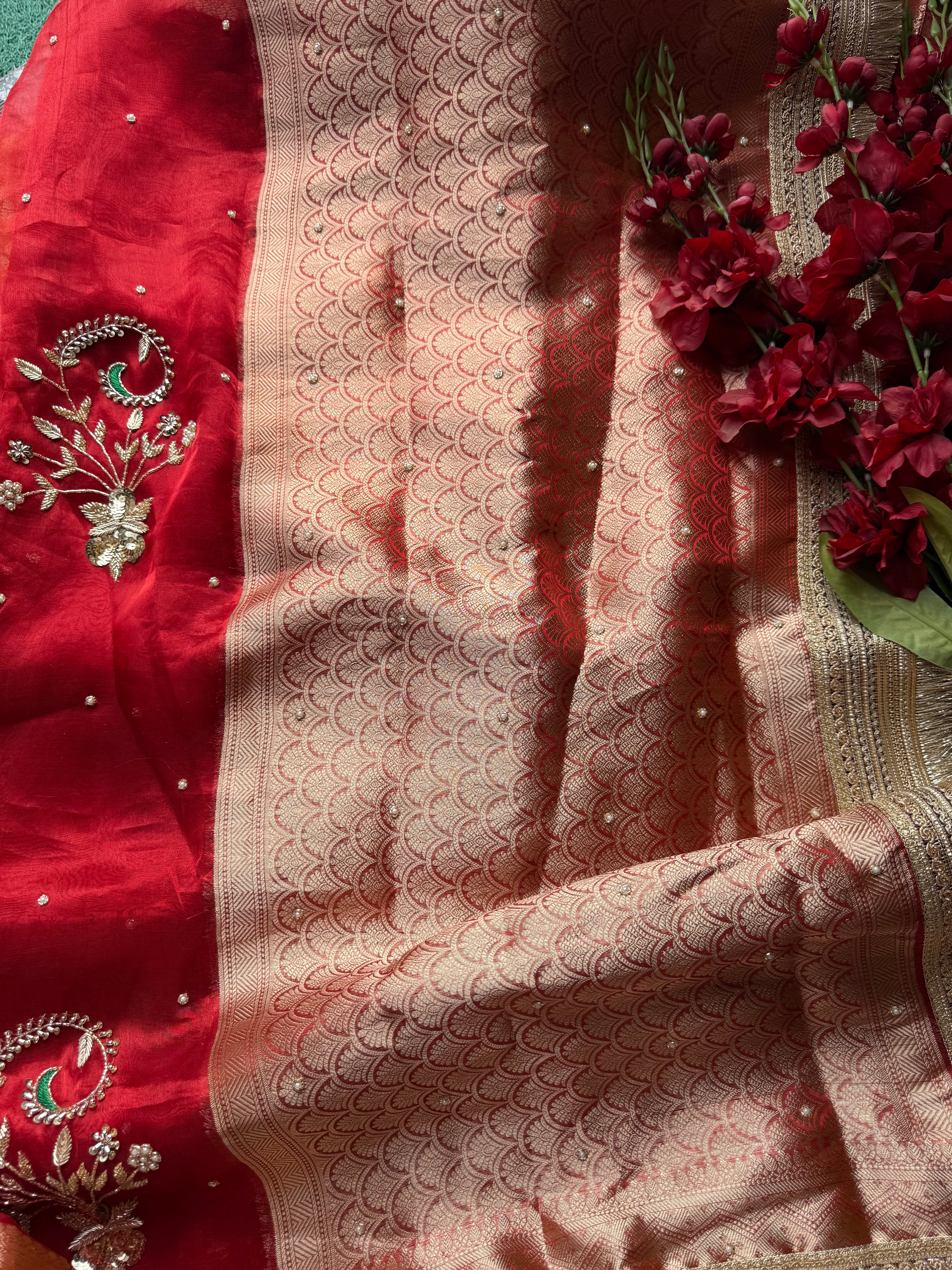 Pure Tissue Silk Saree With Hand Embroidery