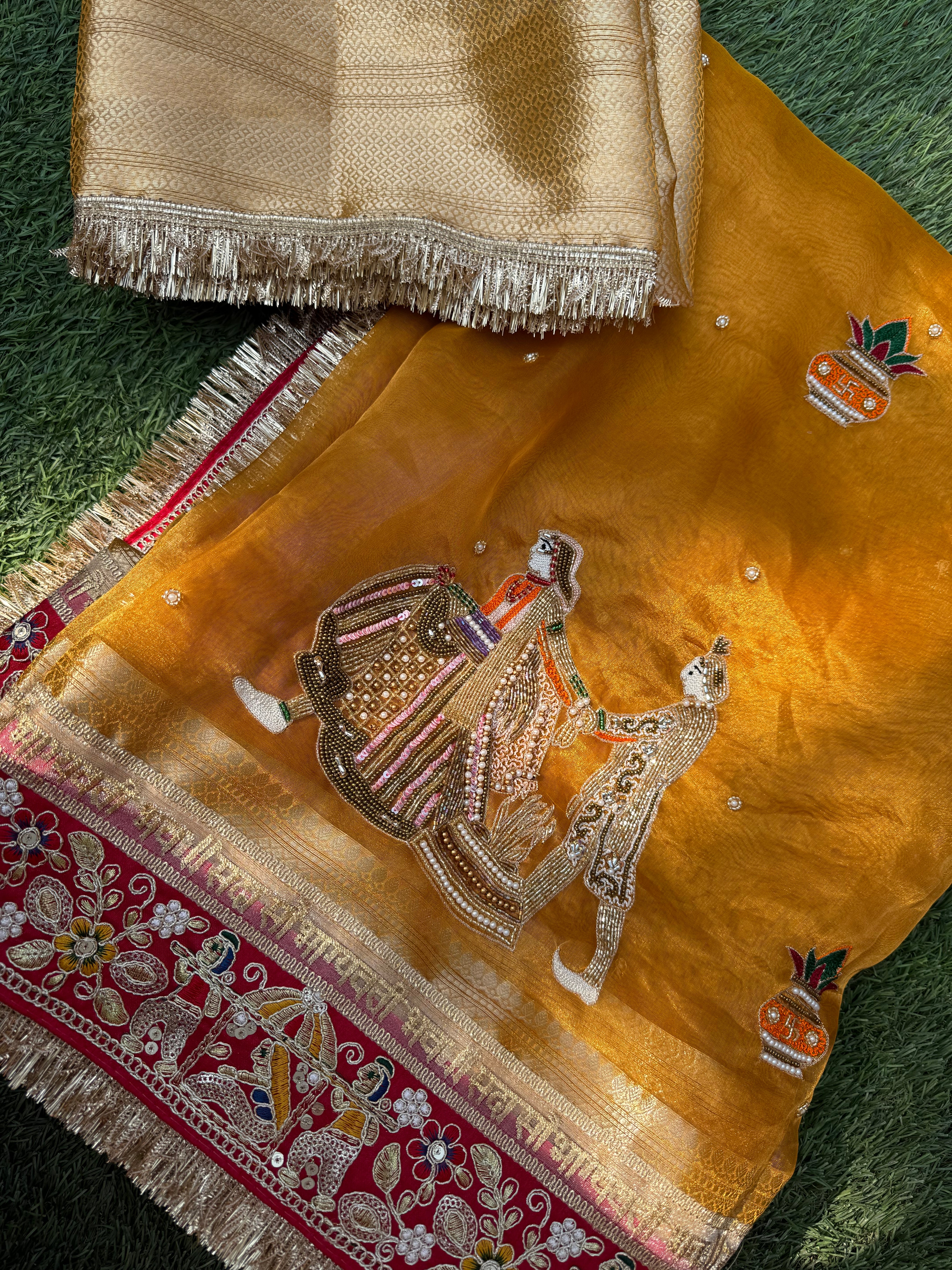 Gauri Shankar Ji Waali Saree - Pure Tissue Silk Saree With Hand Embroidery