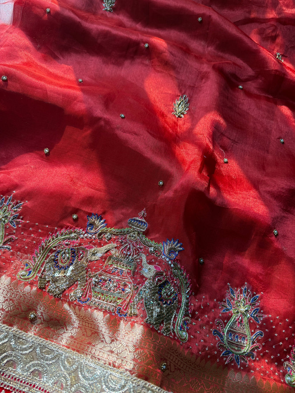 Pure Tissue Silk Saree With Hand Embroidery
