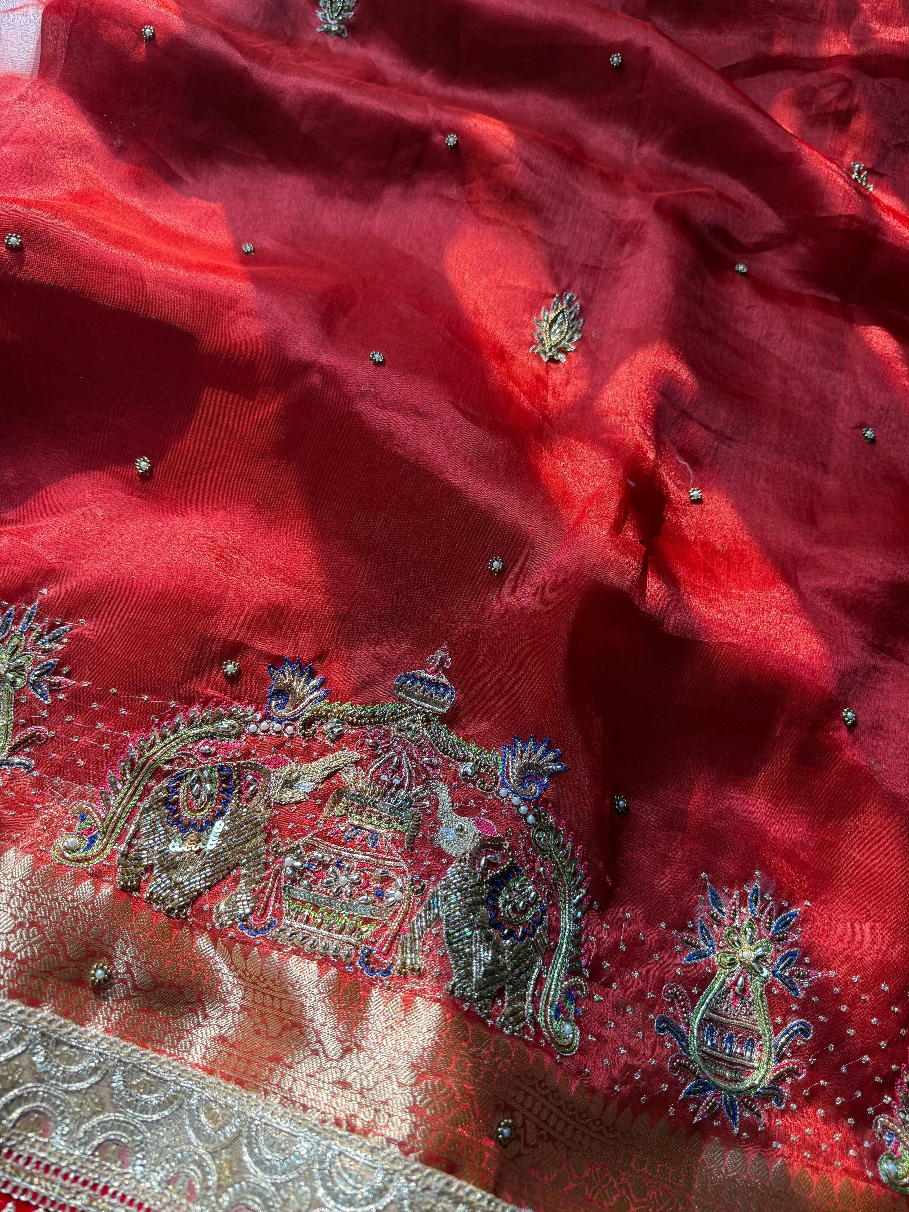 Pure Tissue Silk Saree With Hand Embroidery