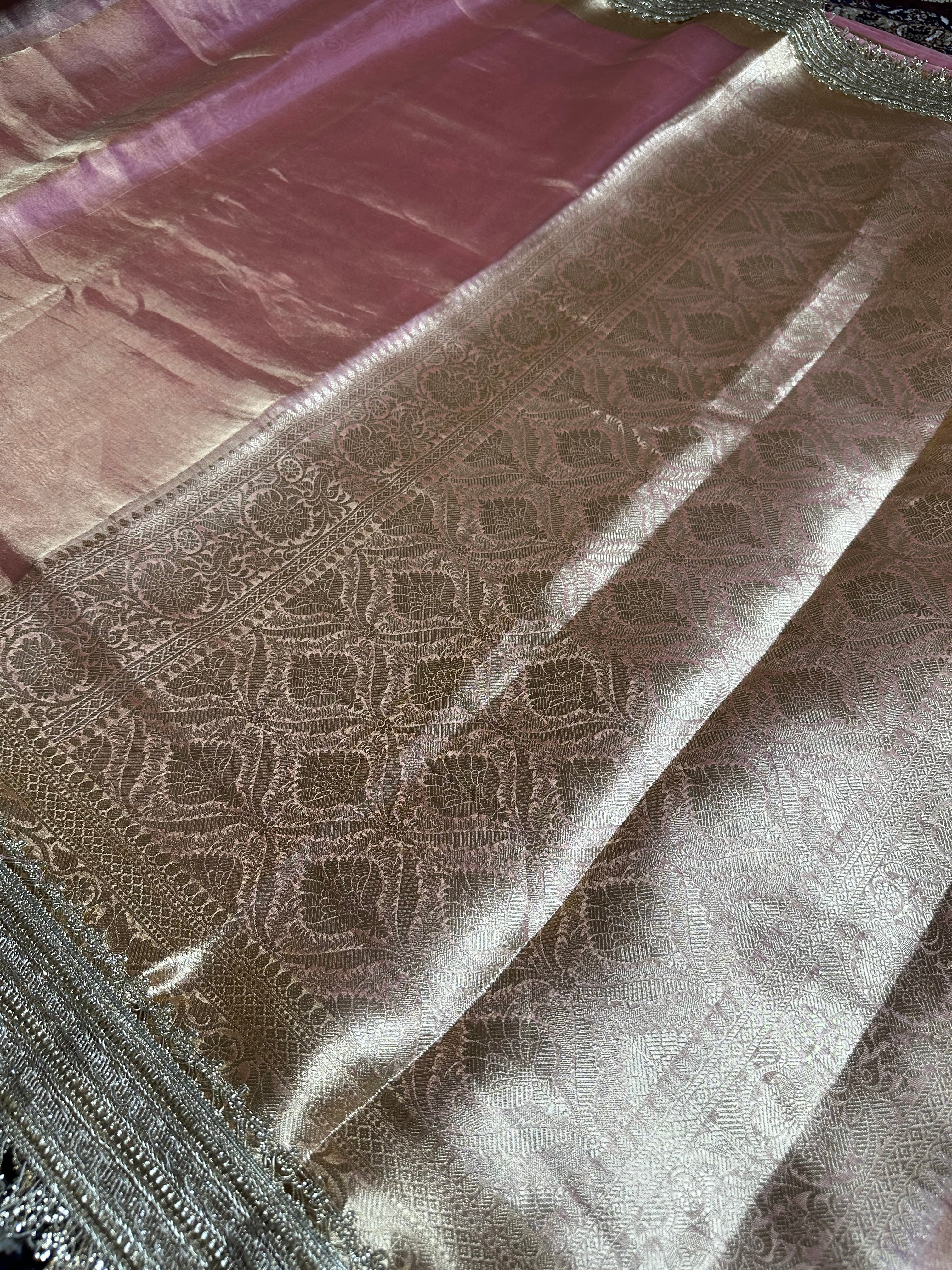Pink Gulbahaar - Pure Tissue Silk Saree With Hand Embroidery
