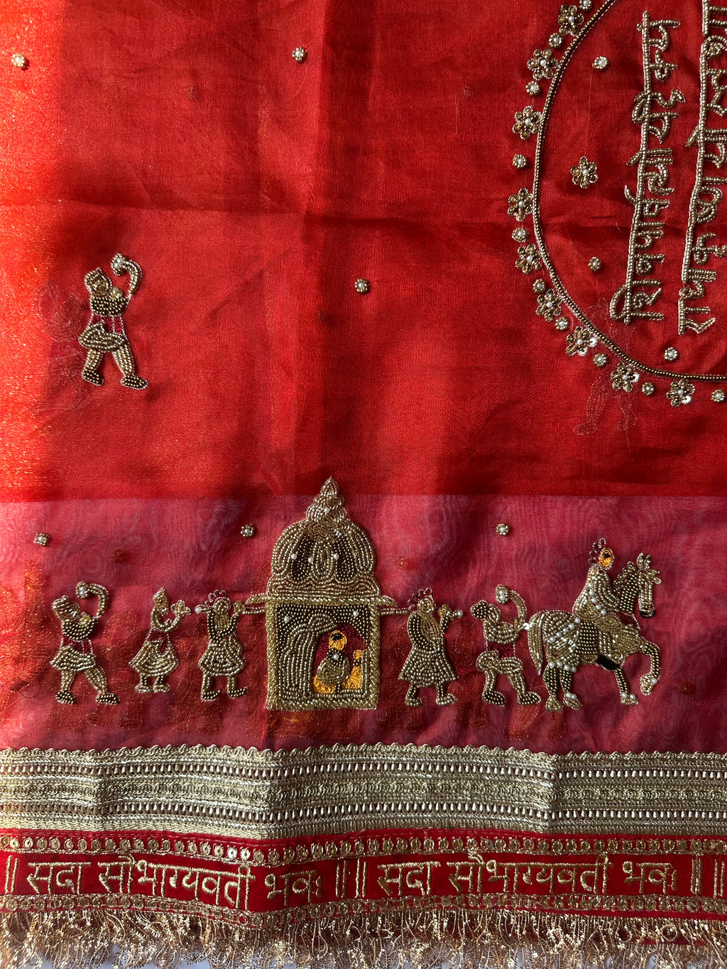 Bridal Dupatta - Pure Tissue Silk dupatta With Hand Embroidery