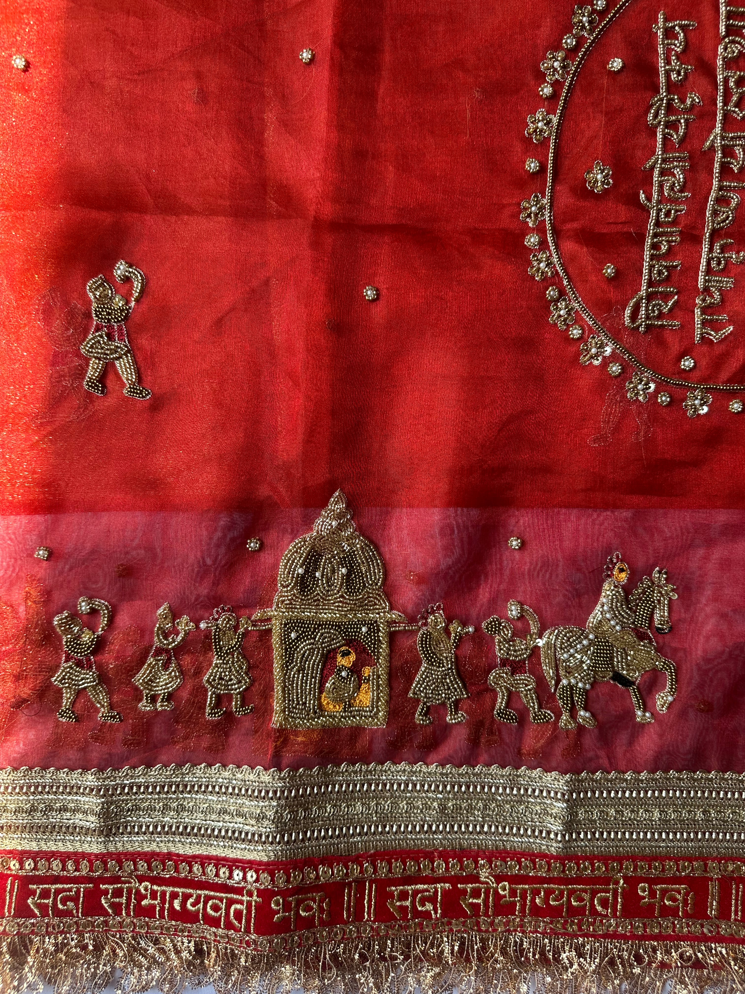 Bridal Dupatta - Pure Tissue Silk dupatta With Hand Embroidery