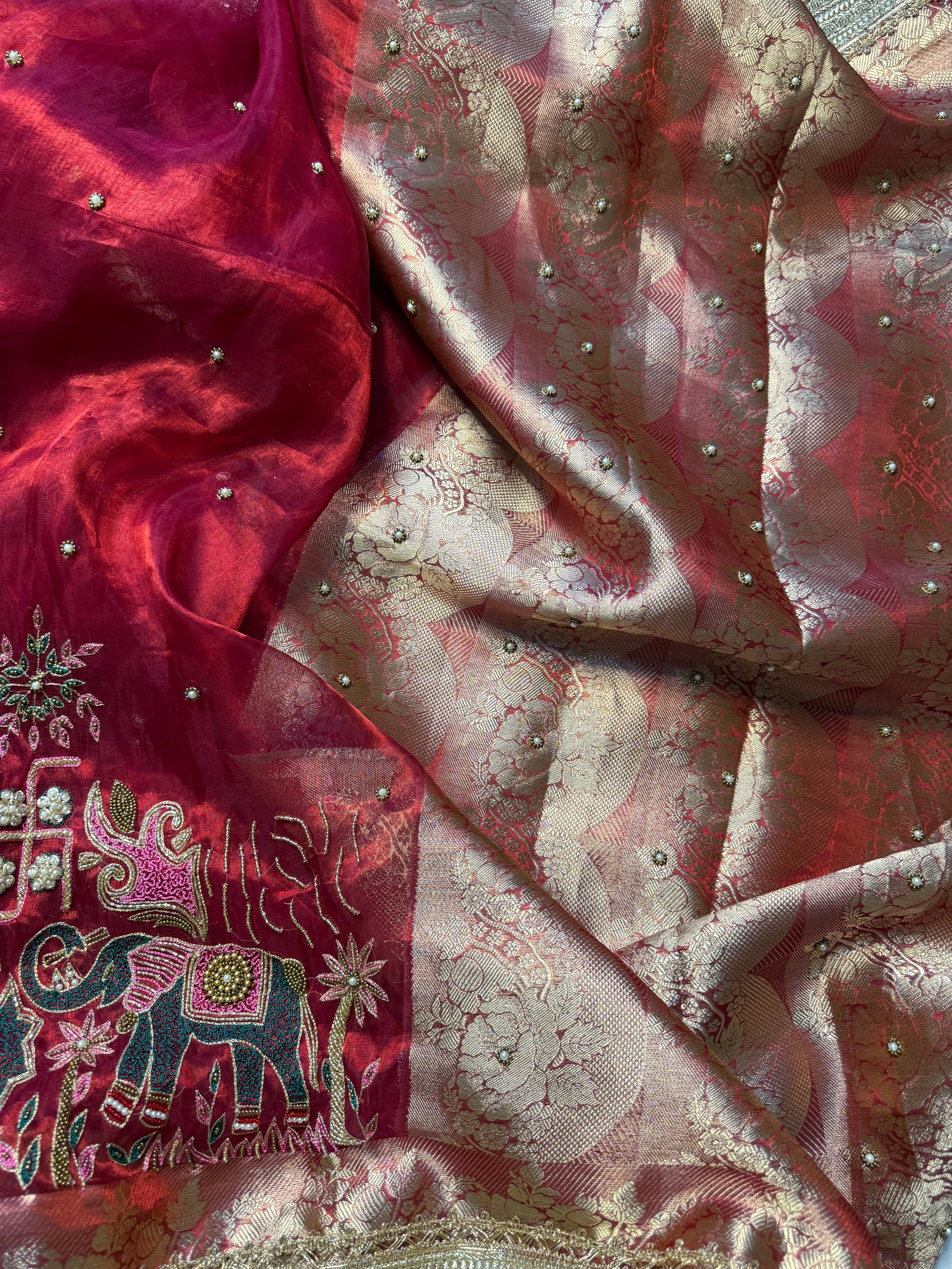 Pure Tissue Silk Saree With Hand Embroidery